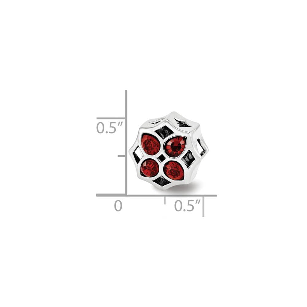 Black Bow Sterling Silver Charm with Red Crystals for Jewelry Making