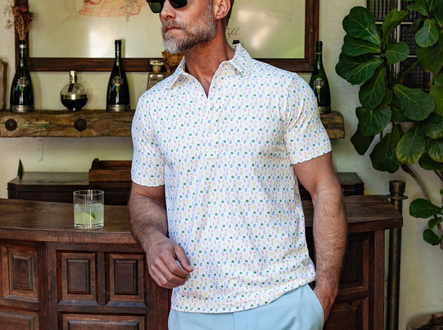 Performance Sport Range Polo Shirt - Spicy Margarita Print in White for Men & Women | Activewear for Golf, Tennis & Casual Wear