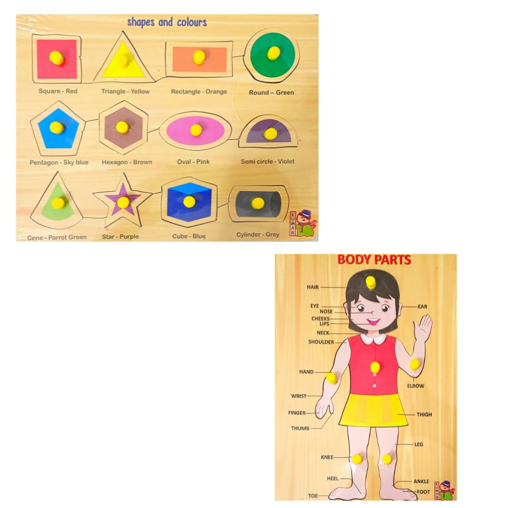 2-Pack Wooden Learning Boards & Jigsaw Puzzles for Kids 3+ and Adults - Educational Toys for Shape & Body Part Recognition | Perfect for Homeschooling, Montessori Classrooms & Family Game Nights