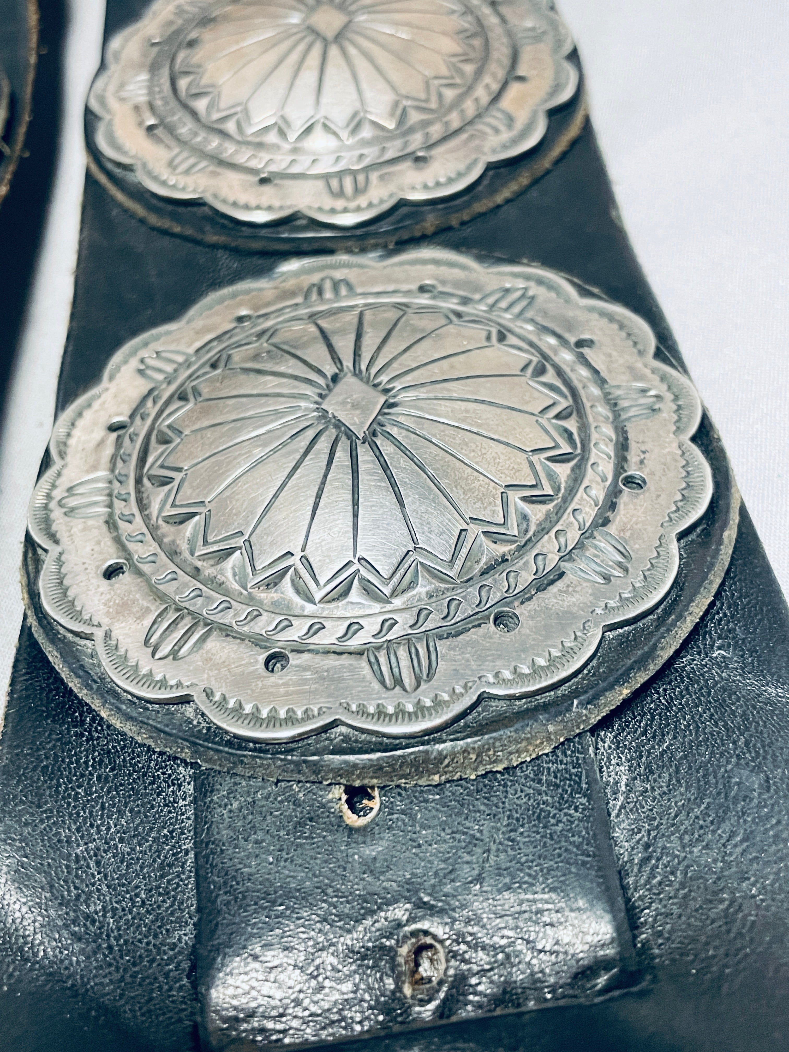 Vintage Navajo Sterling Silver Concho Belt - 1104g Authentic Native American Jewelry for Western Fashion & Boho Style
