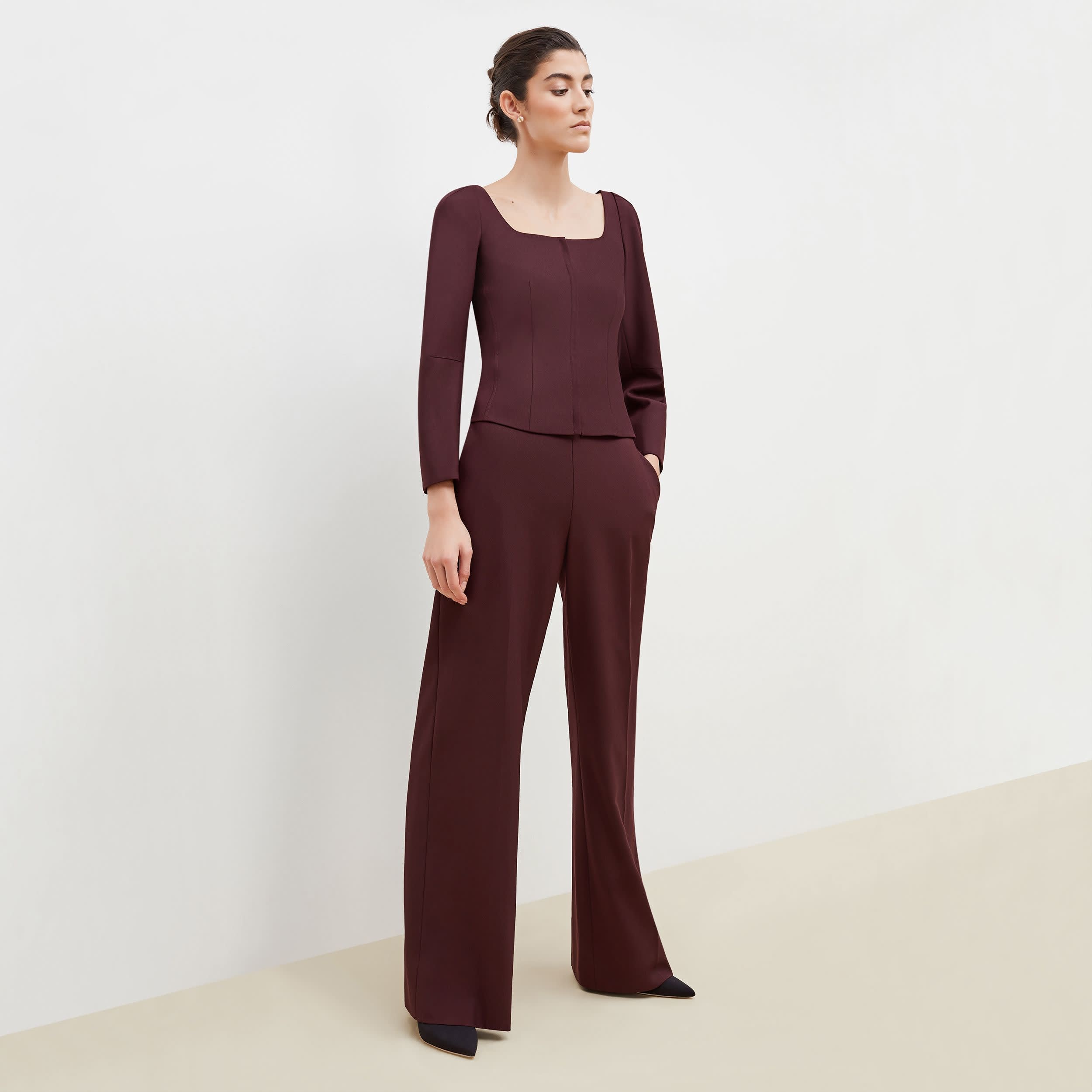 Hadley Pant - Sharkskin Garnet Color Women's Trousers for Office & Business Casual Wear