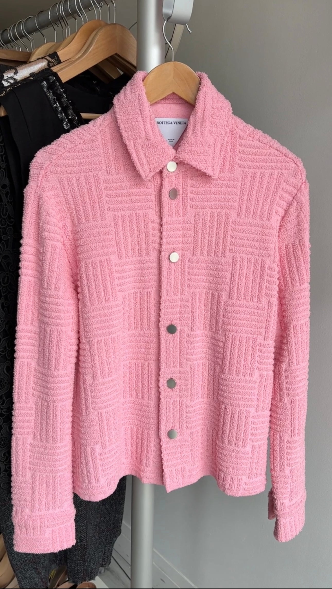 Bottega Veneta Pink Terry Button Down Shirt for Women - Size M (6/8) | Soft Cotton Blend Casual Shirt | Perfect for Spring Outfits, Weekend Brunch & Beach Cover-Up