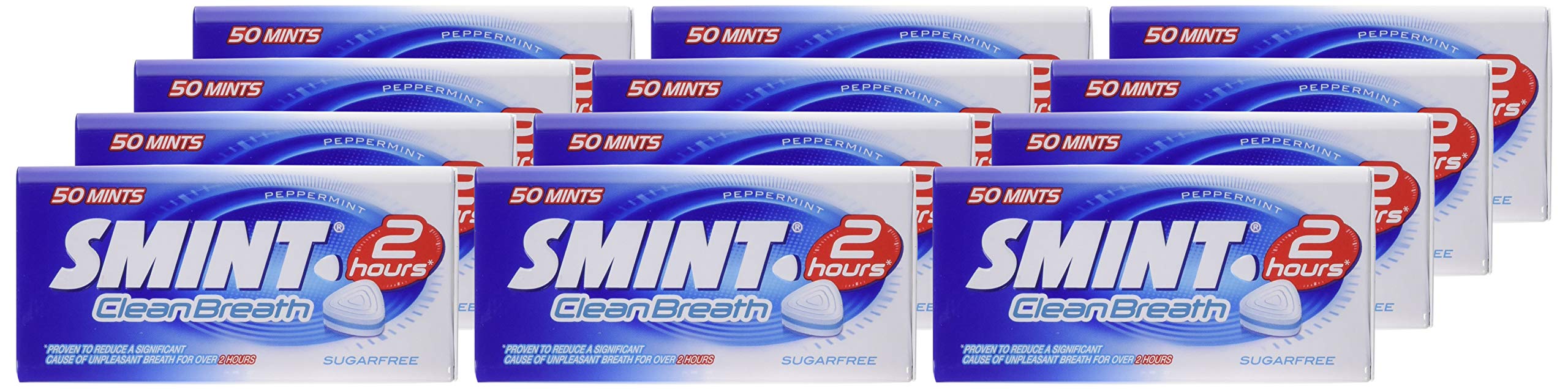 Smint Sugar Free Mints - Long Lasting 2 Hour Fresh Breath, 50 Count XXL Peppermint Flavor - 12 Pack Tins | Perfect for Office, Travel & After Meals