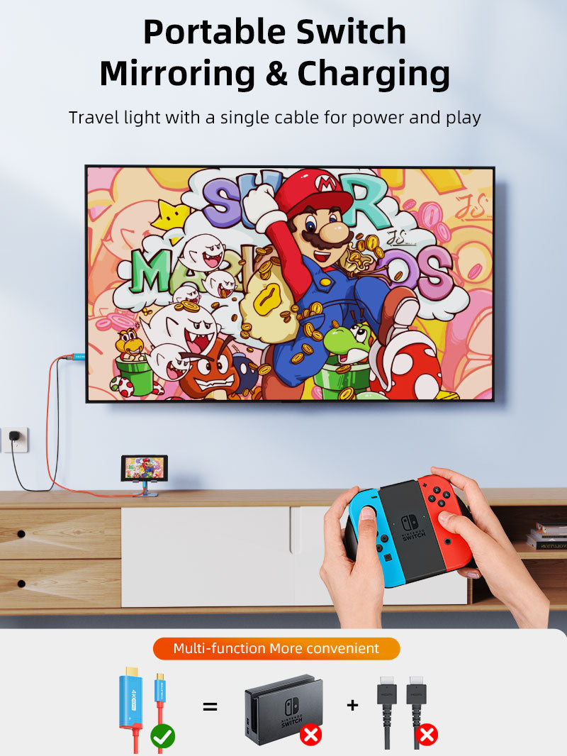 4K60Hz USB C to HDMI Cable Mini Dock with 100W PD Charging for Nintendo Switch - Perfect for Gaming, Streaming & Home Theater Setup