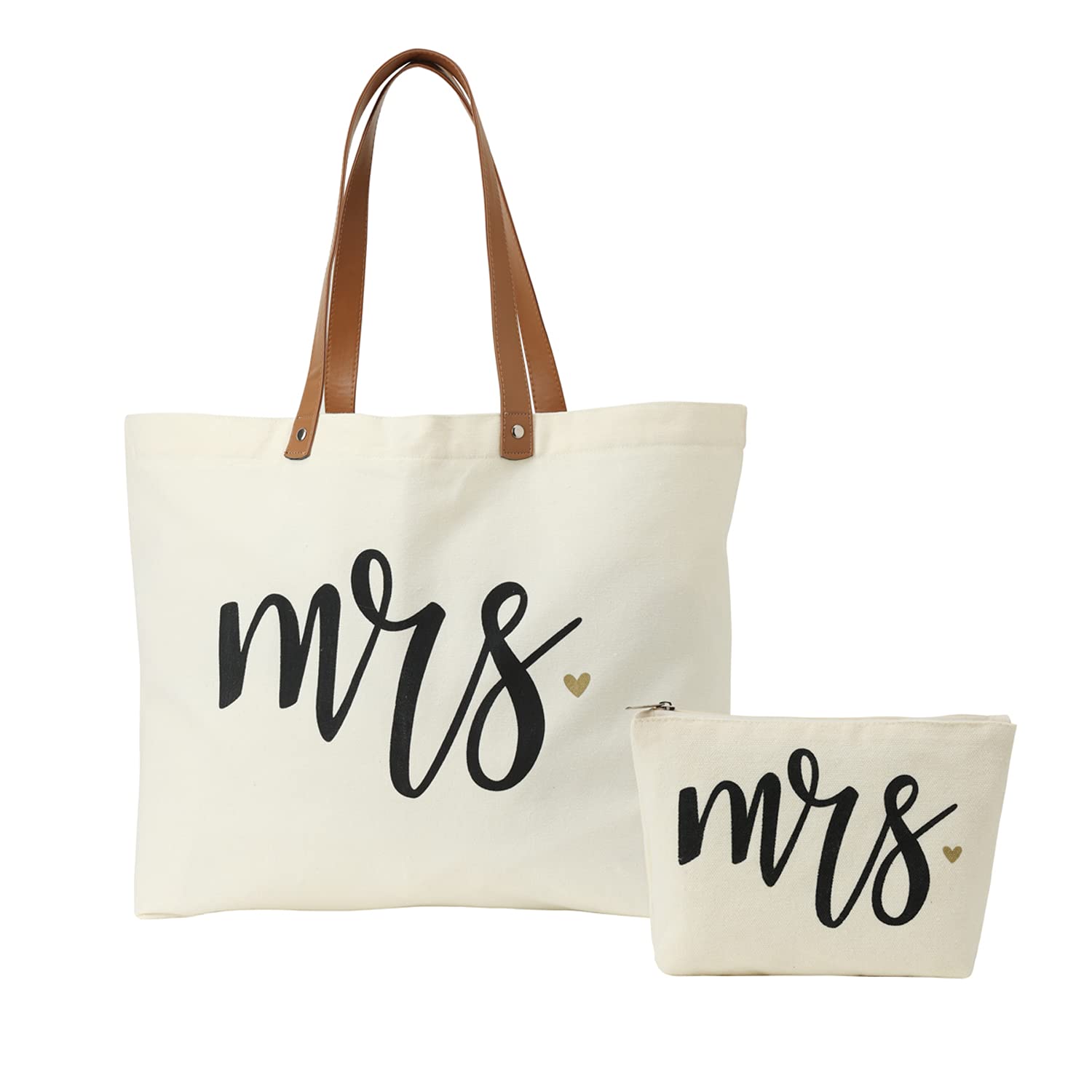 Bride Tote Bag with Makeup Pouch - Perfect Wedding Gift for Bridal Showers, Bachelorette Parties & Honeymoon Travel - Large Canvas Shoulder Bag with Cosmetic Organizer for Brides-to-Be