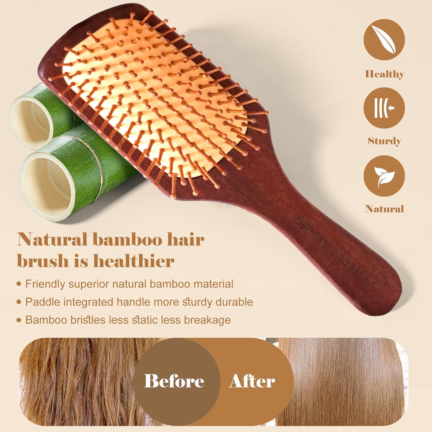Premium Wooden Hair Brush for Women & Men - Boar Bristle Paddle Brush for Hair Growth & Styling