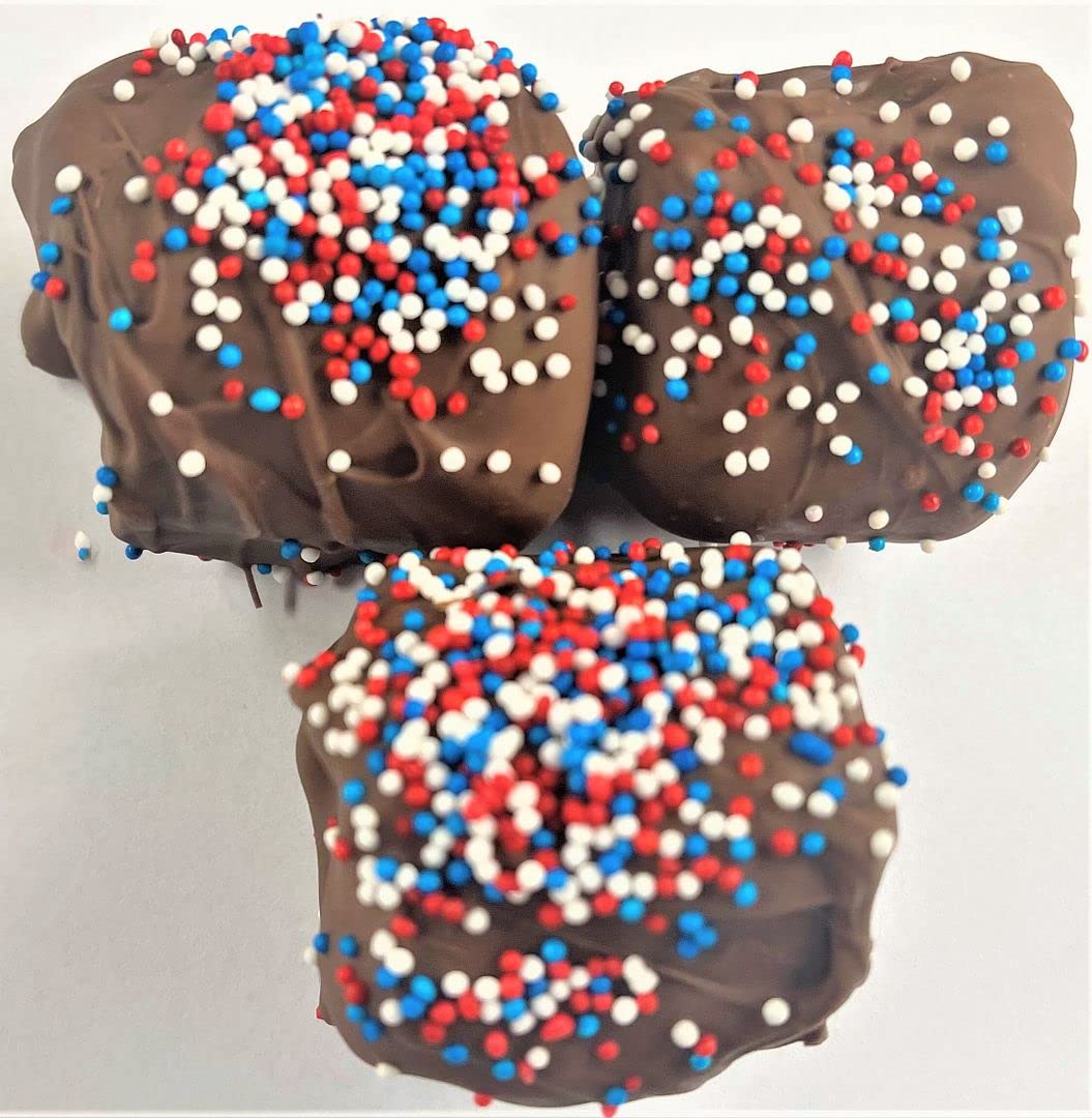 Scott's Cakes 1lb Milk Chocolate Covered Marshmallows with 4th of July Nonpareils - Perfect for Independence Day Parties, Gift Baskets & Holiday Treats