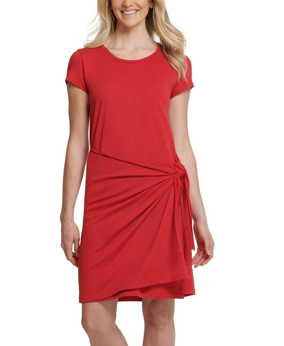 DKNY Women's Short Sleeve Wrap-Skirt Dress - Casual Summer Flowy Midi Dress for Beach, Vacation & Date Night Outfits