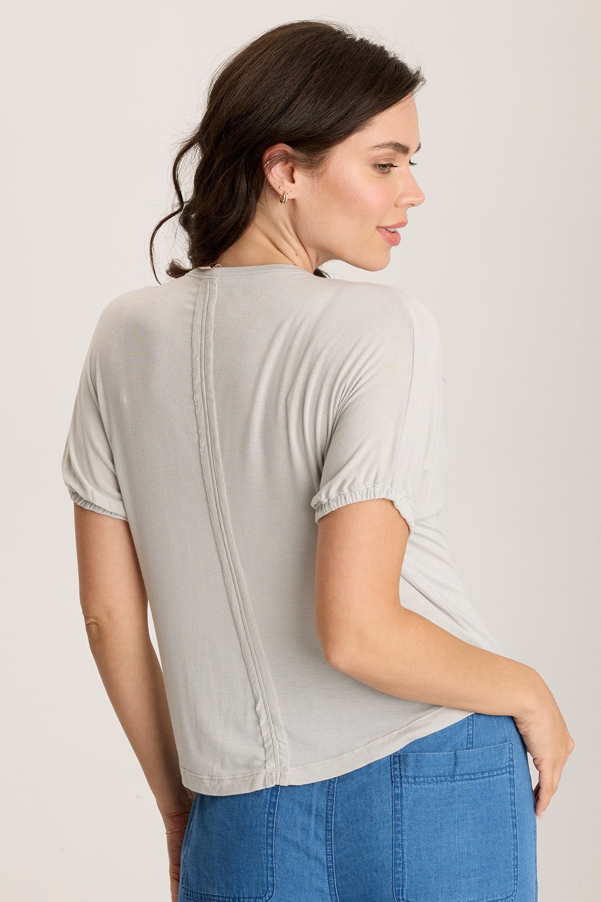 Valensi Soft Jersey Banded Sleeve Tee - Women's Comfortable Stretch T-Shirt for Casual Wear & Everyday Outfits