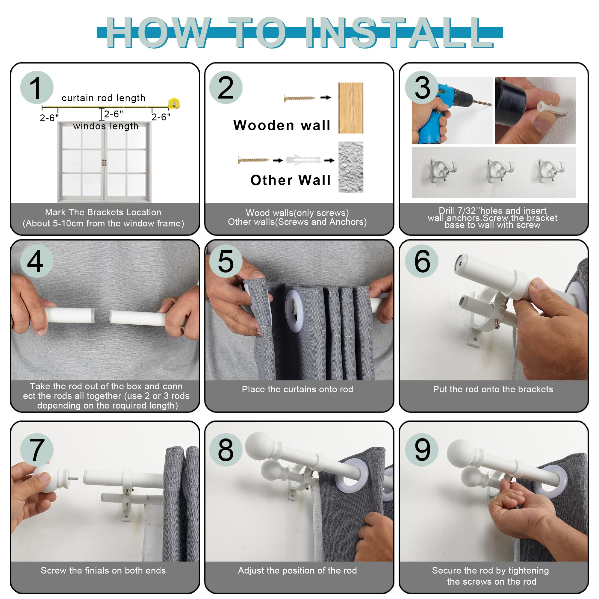 Matte White Double Curtain Rods 36-72 Inch Adjustable - 1’’ Front & 5/8’’ Back Drapery Rod with Small Round Ball Finials & Aluminum Brackets - Dual Window Rod for Sheer & Blackout Curtains - Perfect for Living Room, Bedroom & Home Decor
