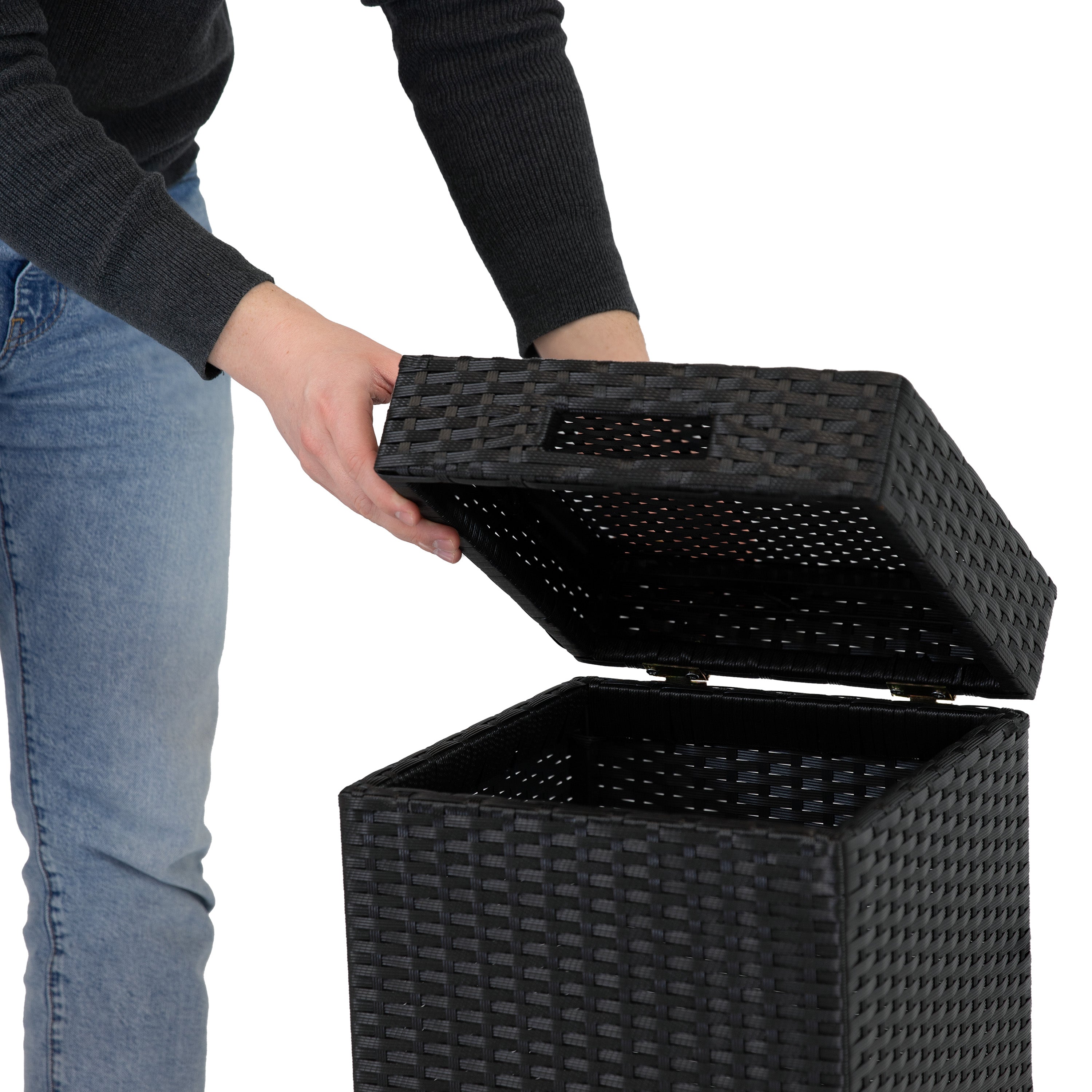 Sunnydaze Outdoor Wicker Trash Cans with Lids - Set of 2 (26 Gallon & 15 Gallon) - Weather-Resistant Patio, Garden & Backyard Waste Bins for Home & Commercial Use