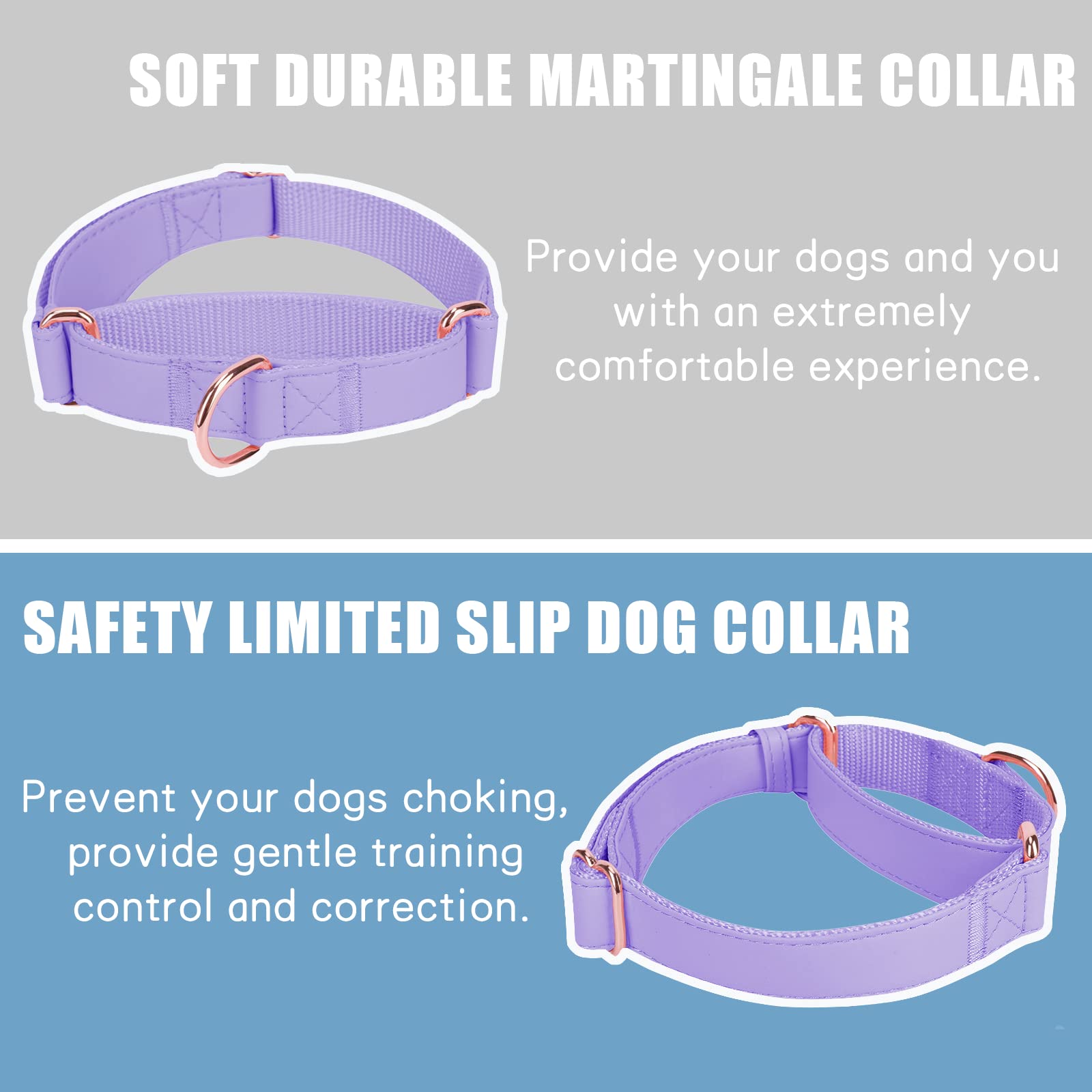 Premium Soft Leather Martingale Dog Collar - Adjustable Rose Gold Slip Collar for Small Medium Large Dogs | No-Pull Training Collar with Durable Nylon Lining | Easy to Clean & Stylish XS Purple | Perfect for Daily Walks, Training Sessions & Outdoor Adventures