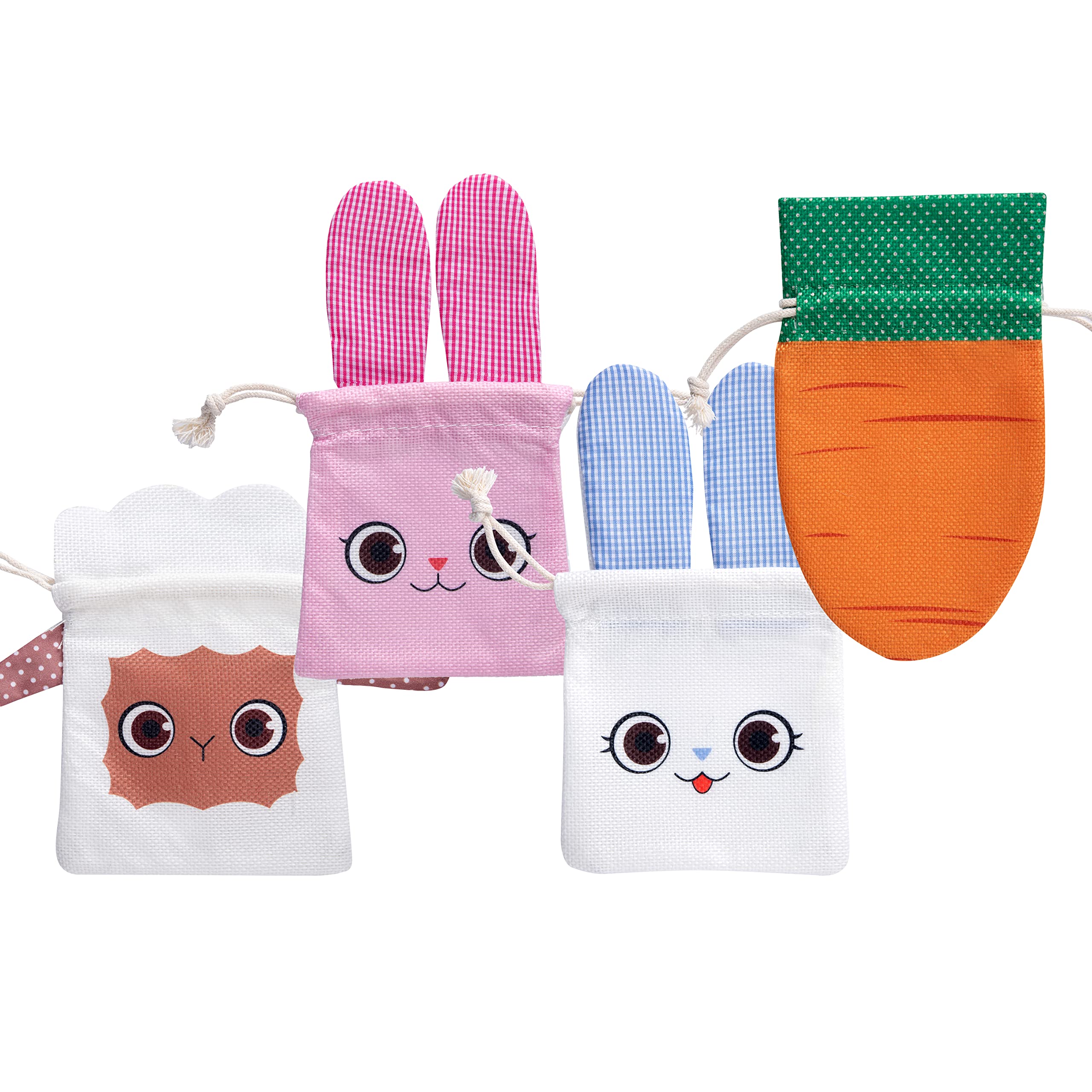 12 Pack Easter Canvas Gift Bags - Bunny, Carrot & Rabbit Drawstring Tote Bags for Kids Easter Party Favors, Easter Egg Hunt & Basket Stuffers | Cute Easter Treat Bags for Candy, Gifts & Decorations (Perfect for Classroom Parties, Easter Celebrations & Spring Festivals)