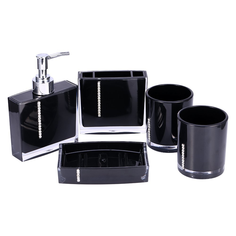 5-Piece Luxury Bathroom Accessories Set - Soap Dispenser, Toothbrush Holder, Cup, Tumbler & Lotion Bottle for Modern Vanity | Spa-Inspired Bath Decor for Home & Hotel Use