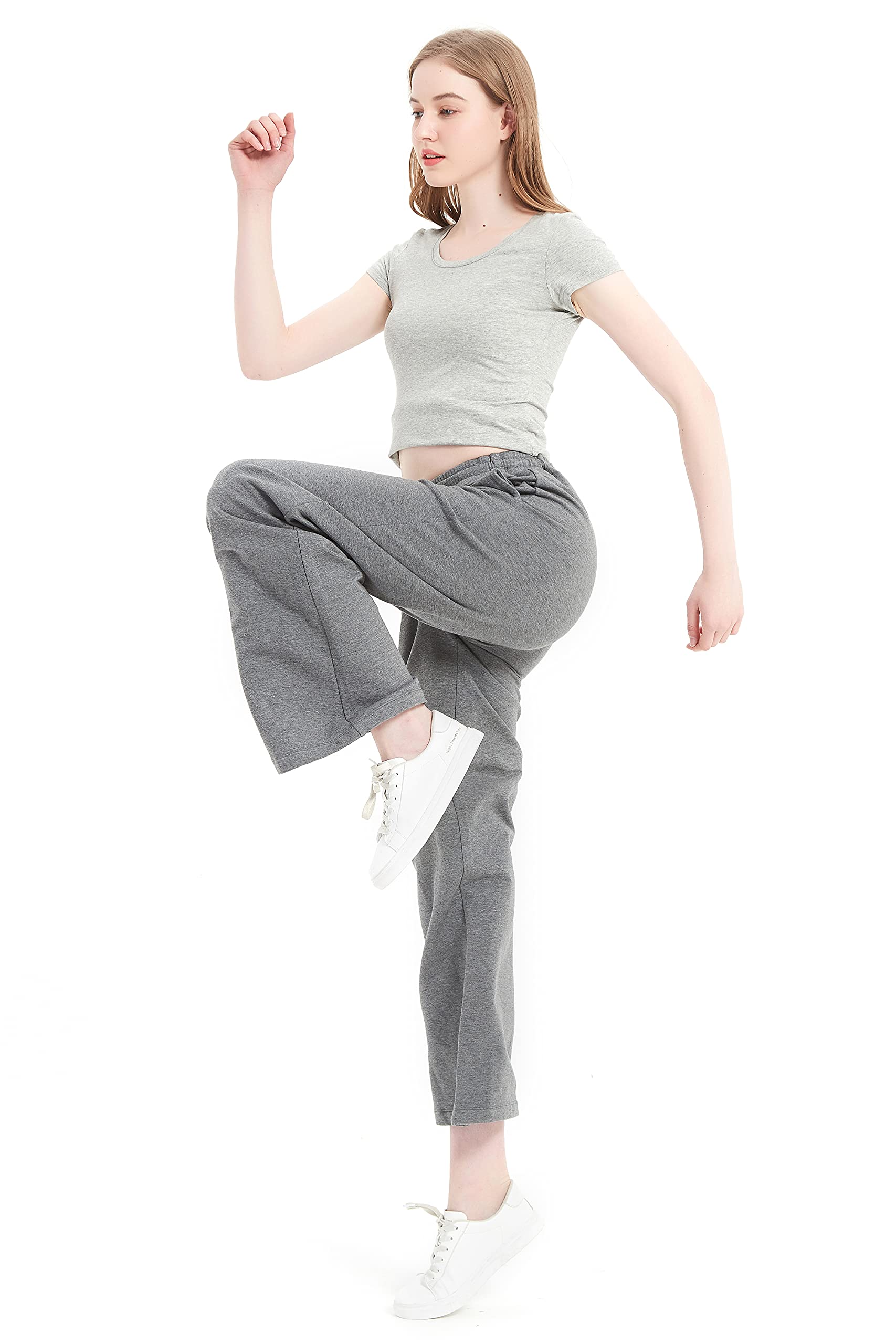 Women's Wide Leg Cotton Sweatpants - Sporty Knit Straight Leg Lounge Pants with Loose Fit - Perfect for Yoga, Running & Casual Wear