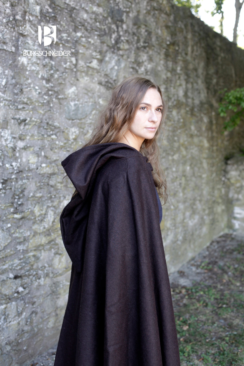 Wool Hooded Cloak for Men & Women - Warm Winter Hibernus Brown Hooded Cape - Perfect for Renaissance Fairs, Cosplay, and Cold Weather Outdoors
