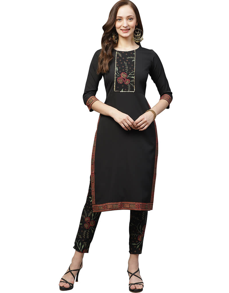Elegant Black Crepe Pant Kurti for Women - Comfortable & Stylish Indian Ethnic Wear - Perfect for Festivals, Parties & Casual Outings