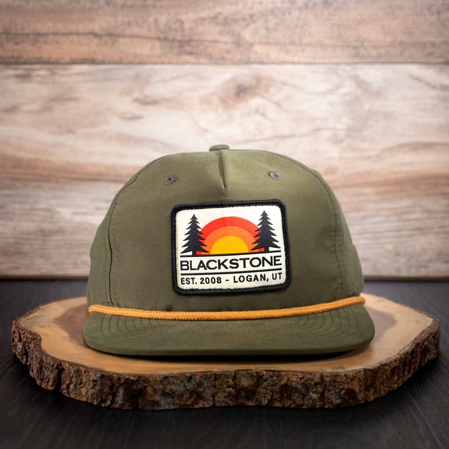 Stylish Loden & Gold Hat with Blackstone Sunset Patch - Perfect for Outdoor Adventures, Hiking, and Casual Wear