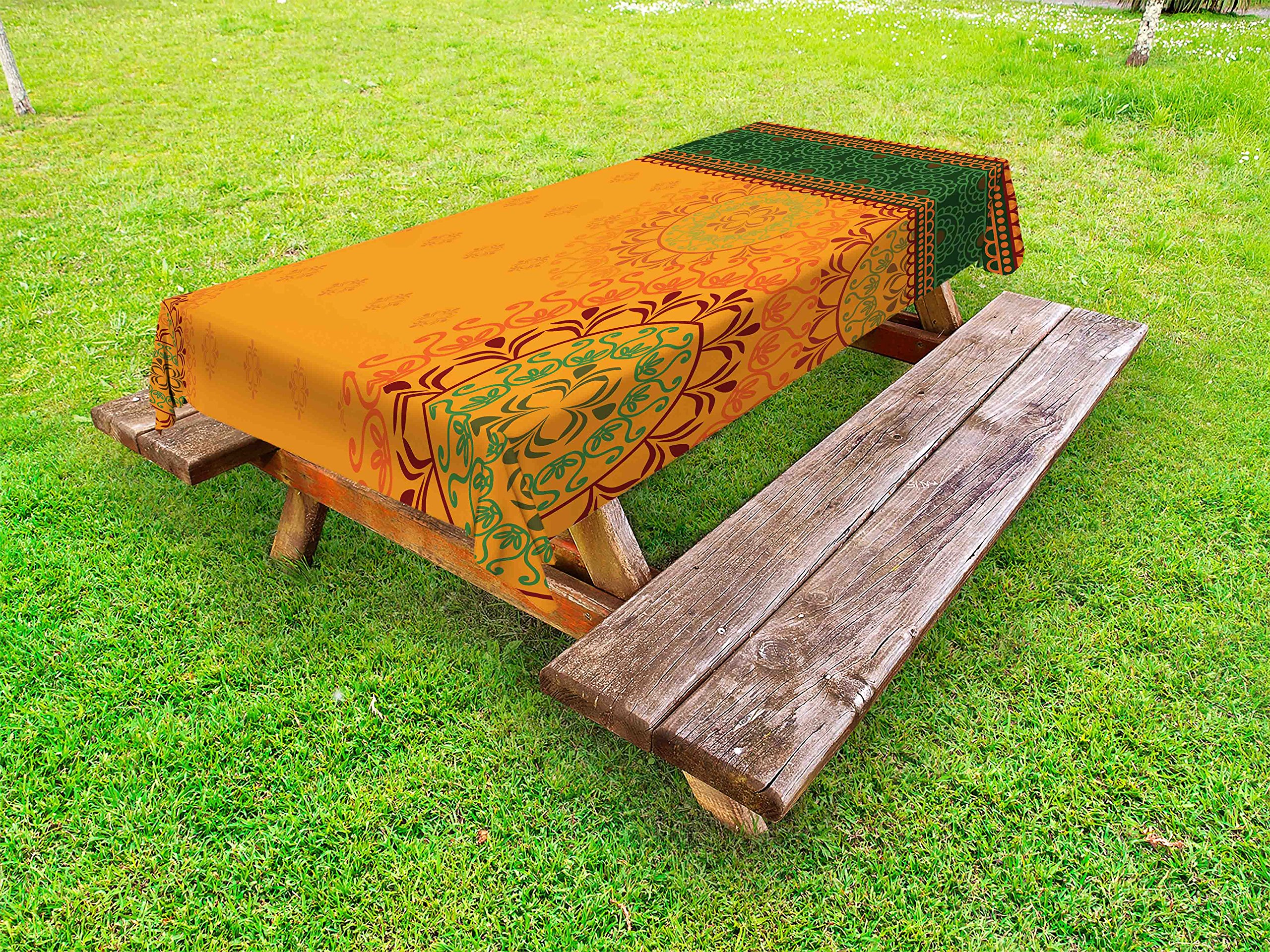Lunarable Mandala Outdoor Tablecloth - Far Eastern Inspired Design with Circle Details, Washable Picnic Table Cover 58x120 Inches, Multicolor for Patio, Garden, and Beach Parties