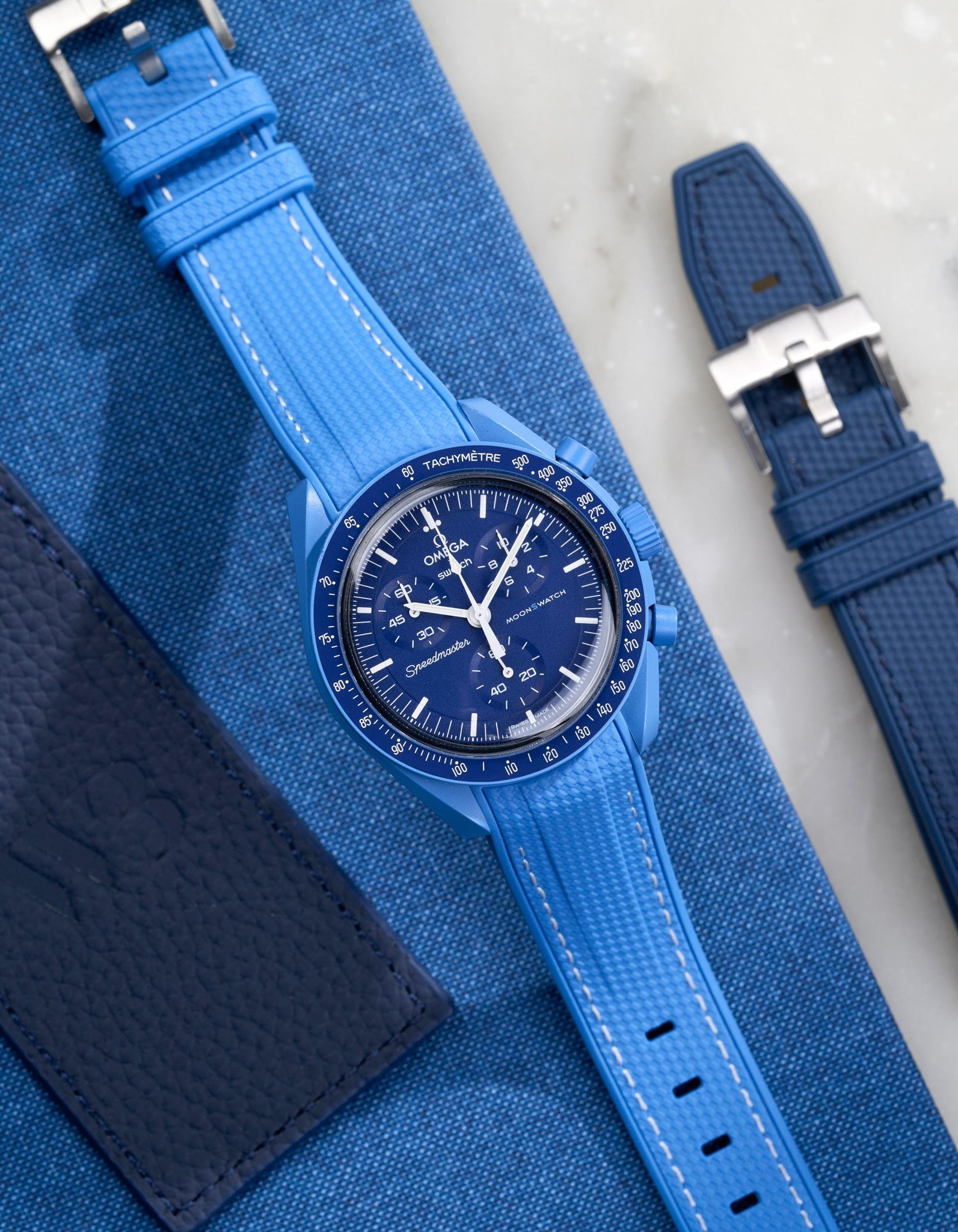 Premium Curved Vertech Rubber Watch Strap - Neptune Blue | Durable & Comfortable for Swimming, Diving & Outdoor Activities