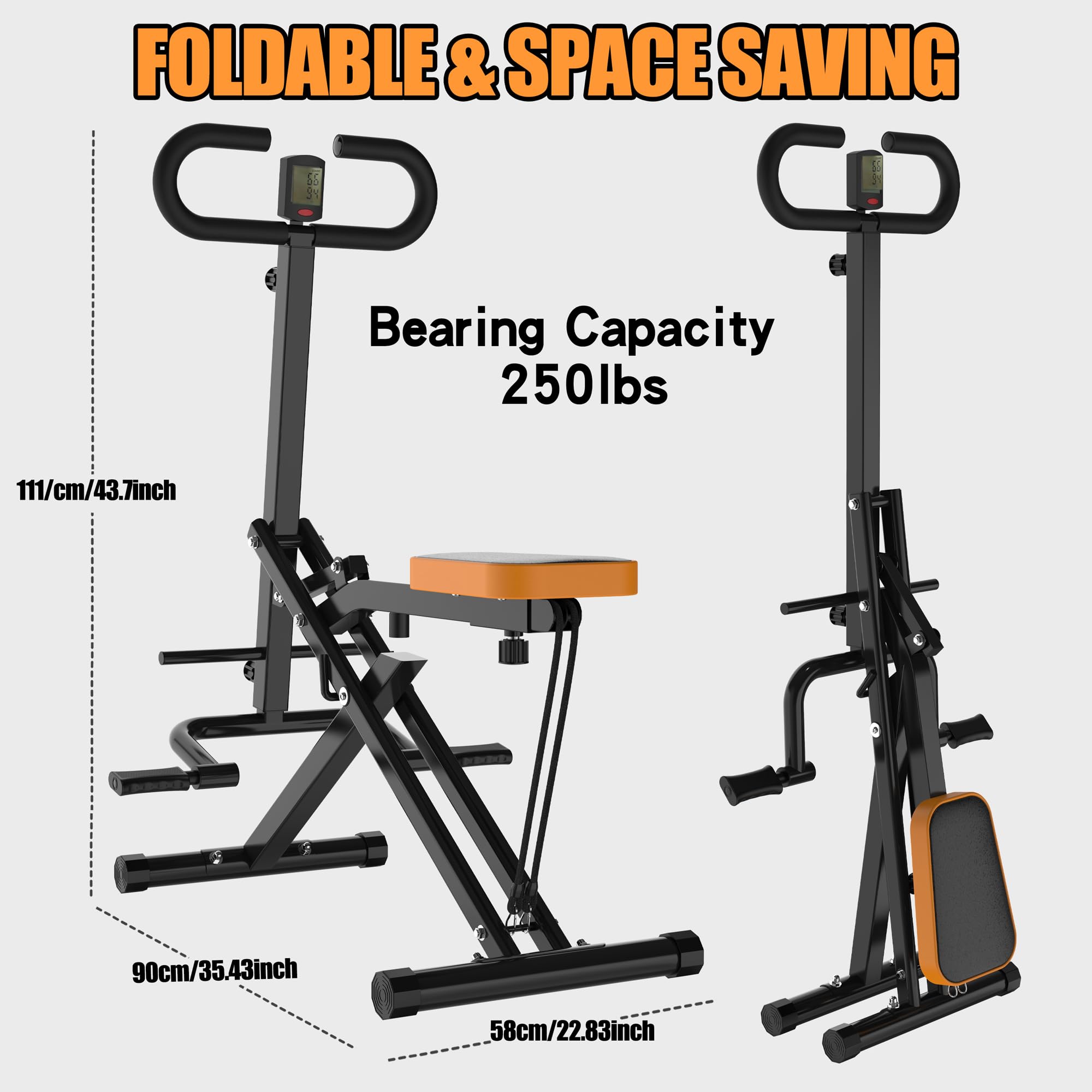 Foldable Squat Machine for Home - Adjustable Resistance Squat Ride & Rowing Exercise Equipment for Glute, Leg & Cardio Workout | Perfect for Home Gym, Small Spaces & Full-Body Training