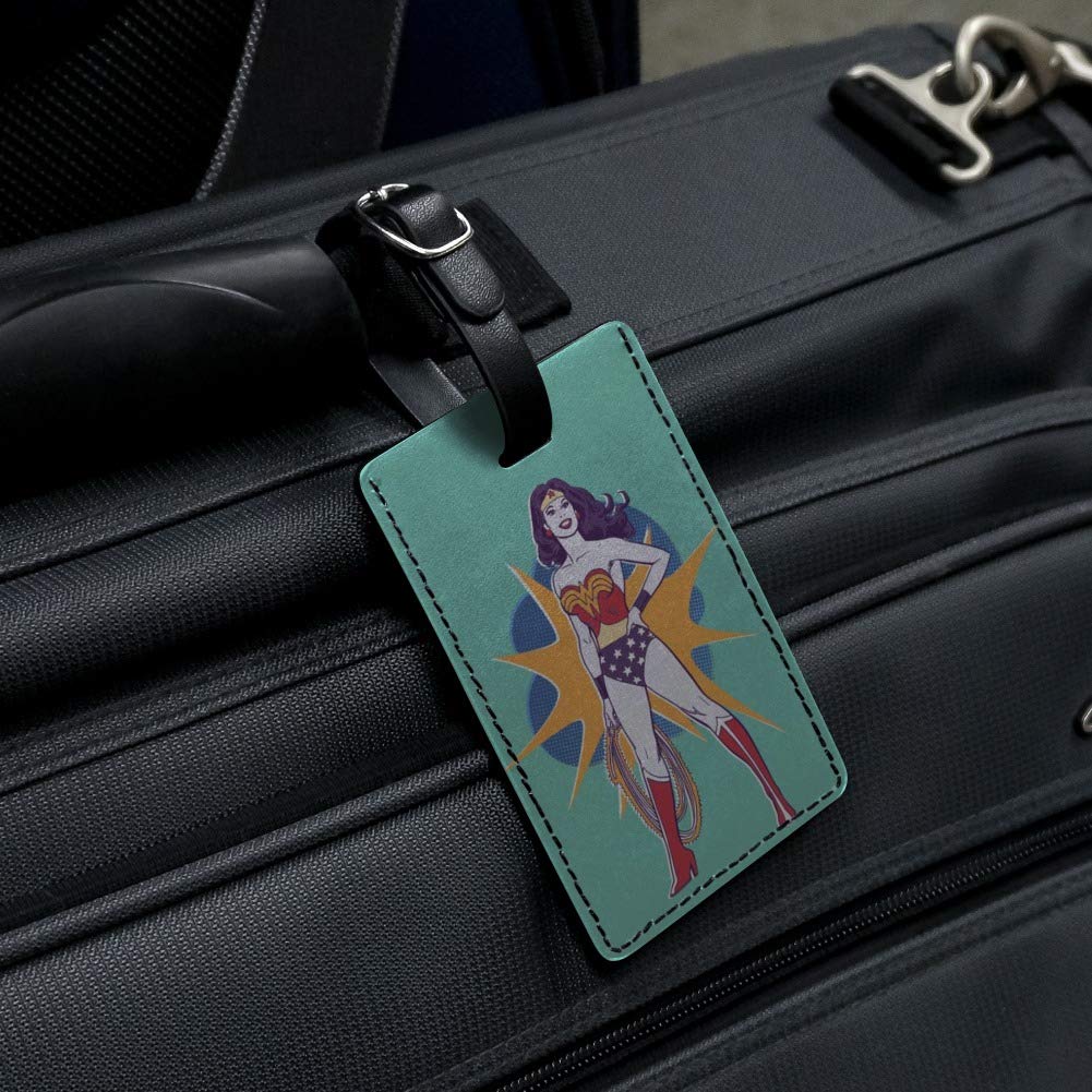 Vintage Wonder Woman Leather Luggage Tag - Rectangle Carry-On ID Tag for Women - Perfect for Suitcases, Backpacks & Travel Bags