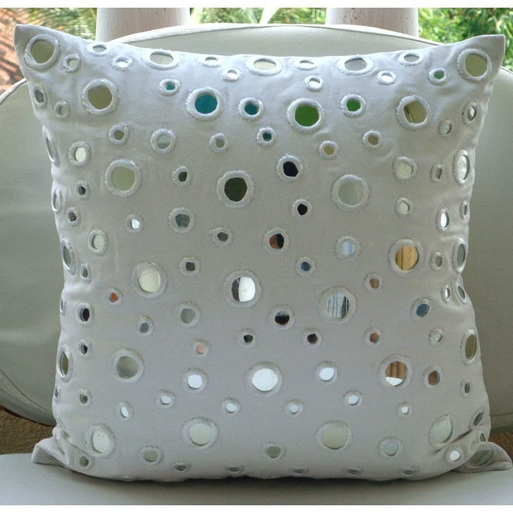 HomeCentric White Polka Dot Pillow Cover 18x18 Inch - Square Cotton Canvas Cushion Case for Sofa, Bed, Couch - Modern Mirror Dot Design (45x45cm) - Perfect for Living Room Decor & Cozy Home Accents