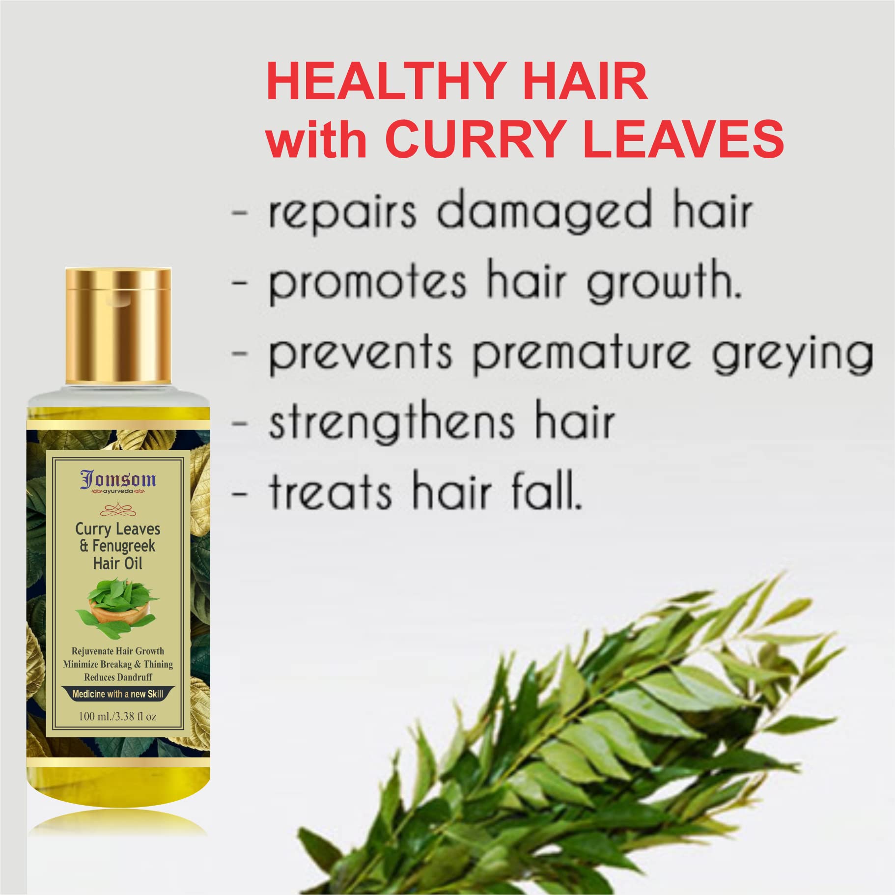 Best Ayurvedic Curry Leaves & Methi (Fenugreek) Hair Oil - 100ml Natural Growth Treatment for Dry, Damaged Hair - Promotes Thickness & Shine | Perfect for Daily Scalp Massage & Night Hair Care Routine