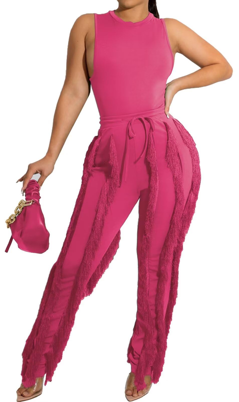 EDITCOZY Women's Sexy Two Piece Outfits with Fringe Pants & Tassel Top - Clubwear 2 Piece Set for Night Out, Birthday Party, Bachelorette, Girls Night | Perfect for Dancing, Clubbing, Date Night & Special Occasions