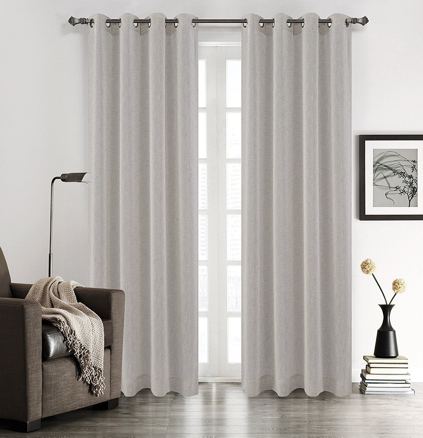 Chloe Set of 2 Faux Linen Sheer Curtain Panels with Grommets - 84 Inch Length for Living Room & Bedroom - Light Filtering Window Drapes for Privacy & Style