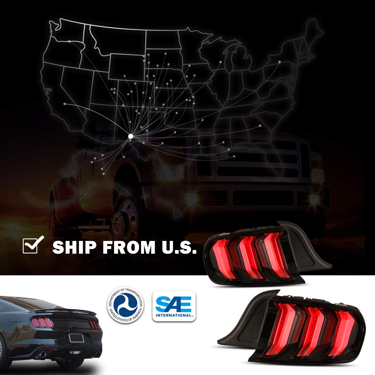 Nixon Offroad LED Tail Lights Assembly for 2015-2023 Ford Mustang - Euro Style Sequential Turn Signals, LED Brake Lights & DRL - Clear Lens (Driver & Passenger Sides) - Perfect for Night Driving & Car Customization