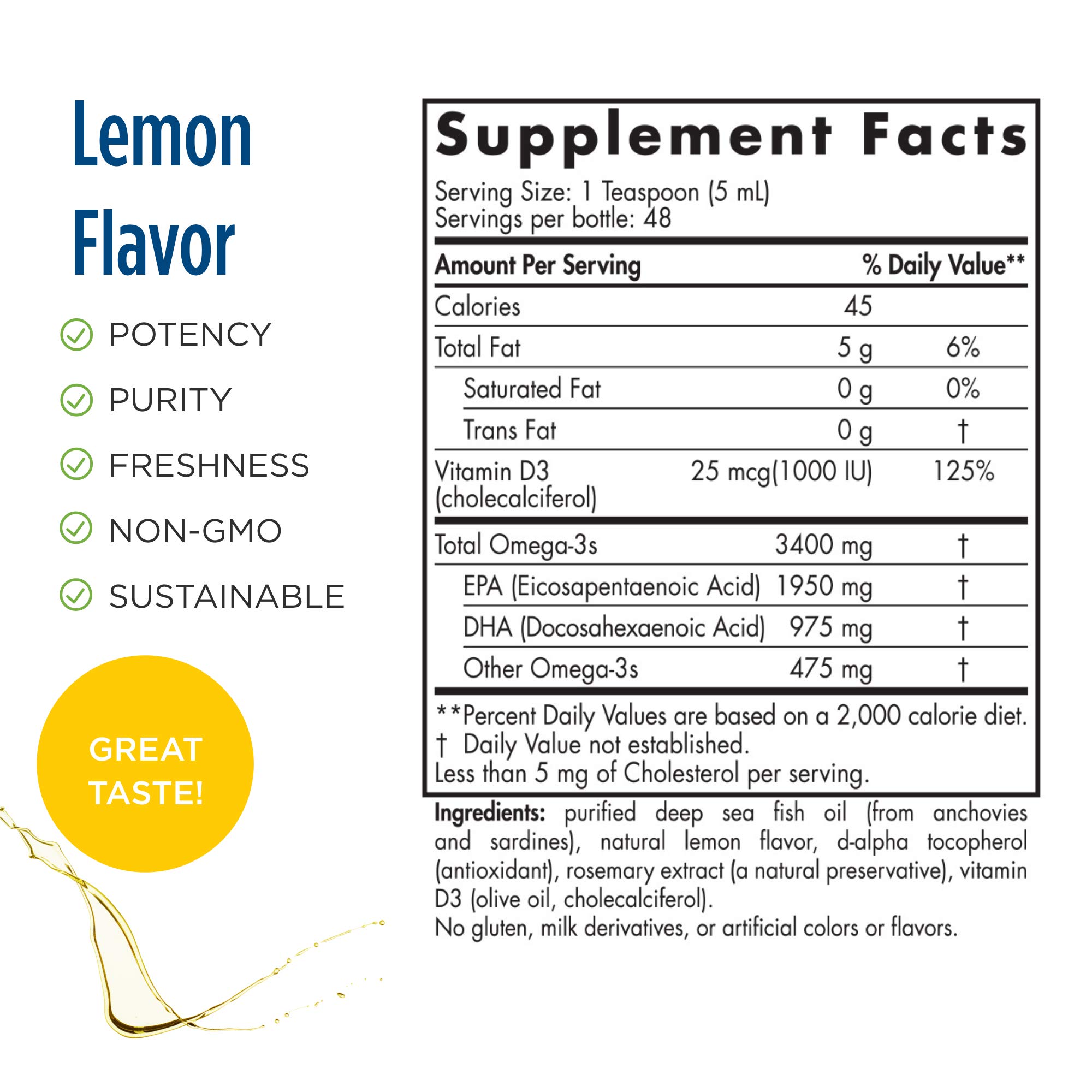 Nordic Naturals ProOmega-D Xtra Liquid, Lemon Flavor - 8 oz - 3400 mg Omega-3 + 1000 IU Vitamin D3 - High-Potency Fish Oil Supplement with EPA & DHA - Supports Brain, Eye, Heart & Immune Health - Non-GMO - 48 Servings - Perfect for Daily Wellness & Immune Support