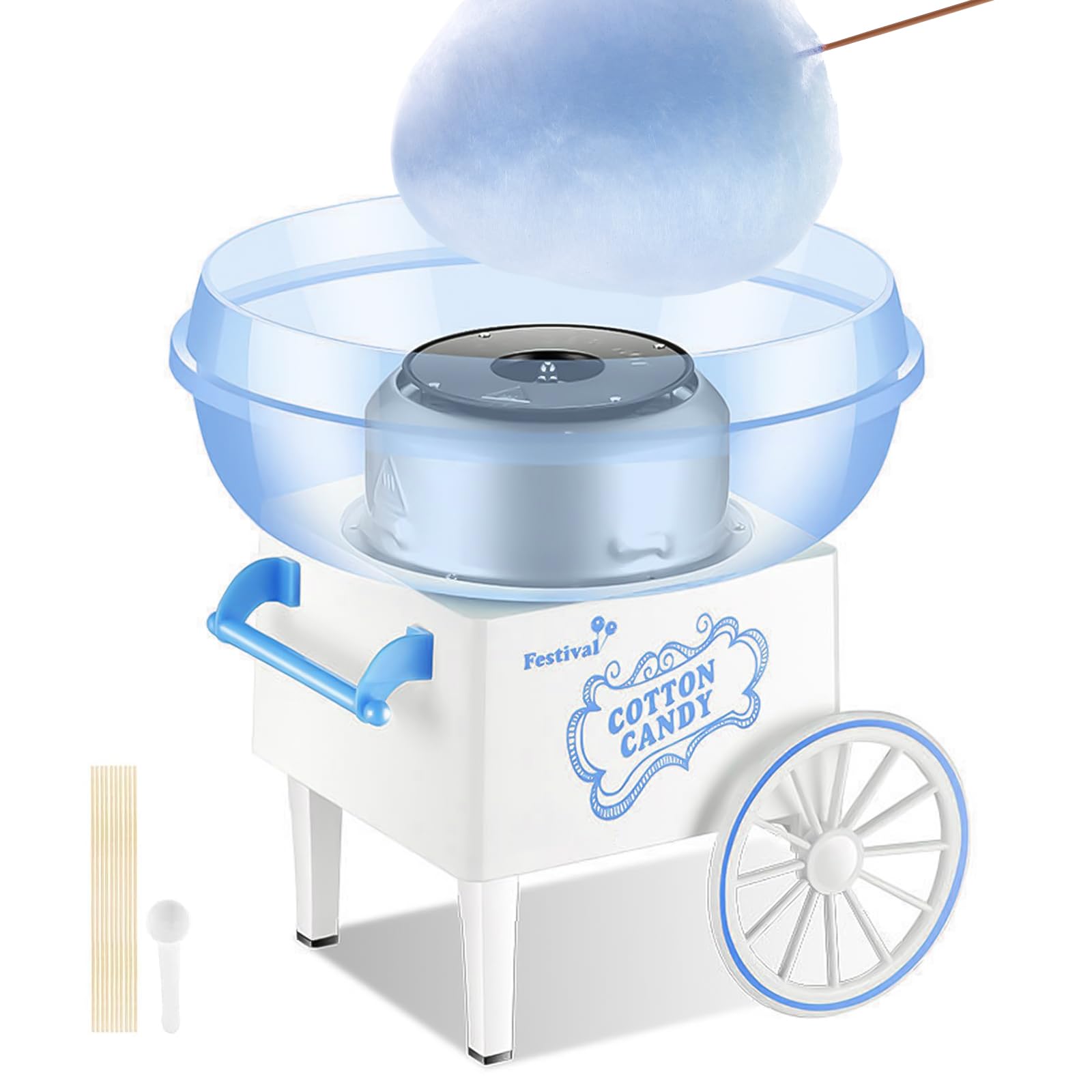 Cotton Candy Machine for Kids - Electric Candy Floss Maker with 10 Sticks & Scoop - Perfect for Birthday & Christmas Gifts - Home Party, Carnival & Family Fun (Blue)