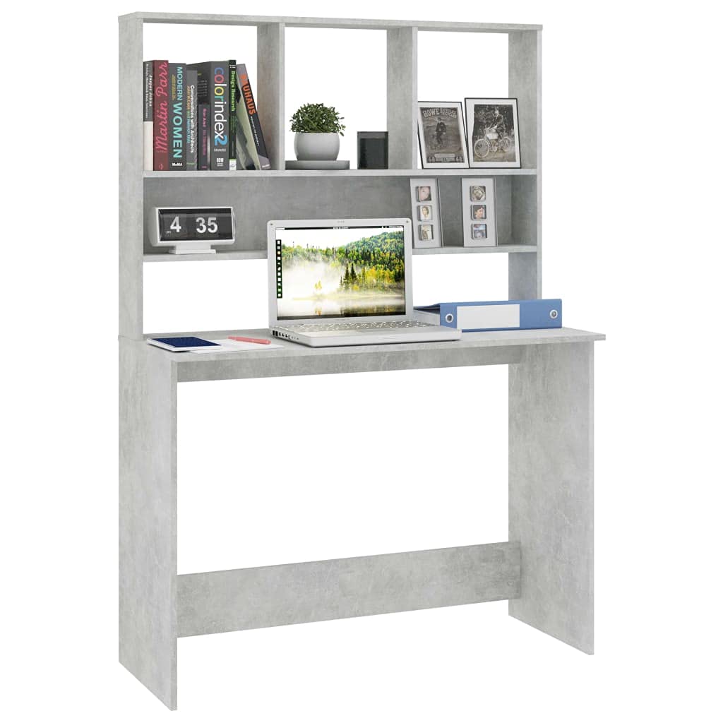 Modern Compact Writing Desk with Shelves & Storage Cabinet - Space Saving Home Office Furniture, Study Desk for Small Spaces - Easy Clean Engineered Wood in Concrete Gray (43.3