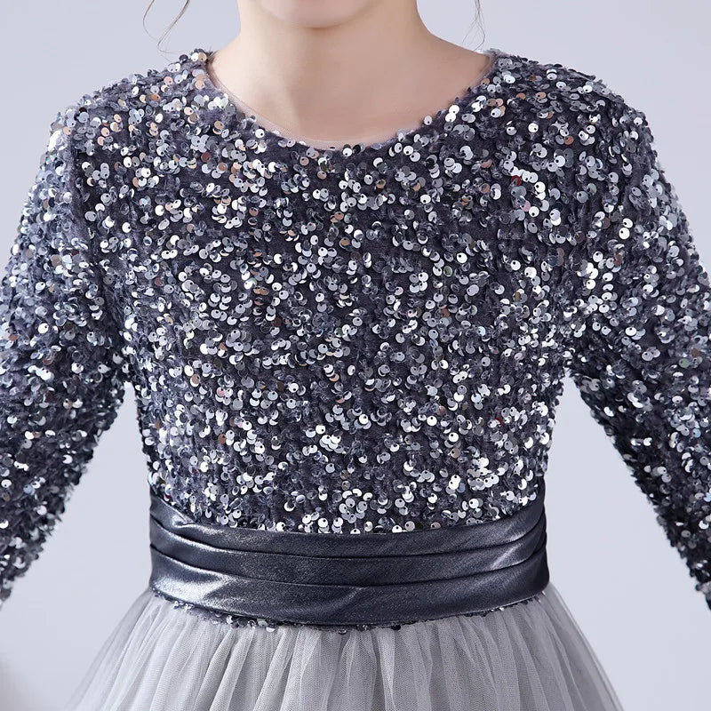 Sparkling Princess Gown for Pageant & Party - Long Sleeve Flower Girl Dress - Perfect for Weddings, Birthday Parties & Special Occasions