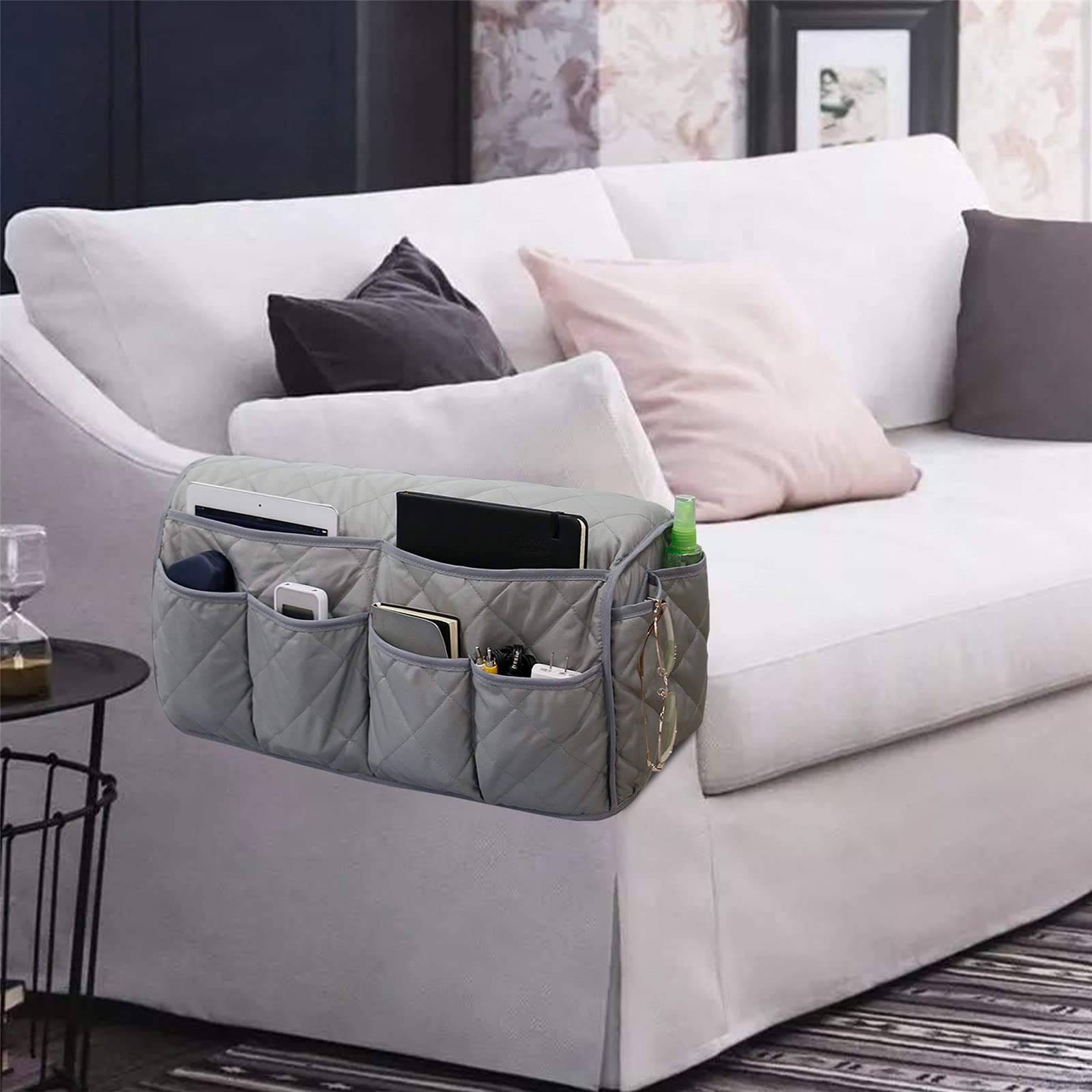 Waterproof Recliner Armrest Organizer with 14 Pockets - Non-Slip Sofa Caddy for TV Remotes, Books, Magazines & iPad - Perfect for Living Room, Home Theater & Relaxation