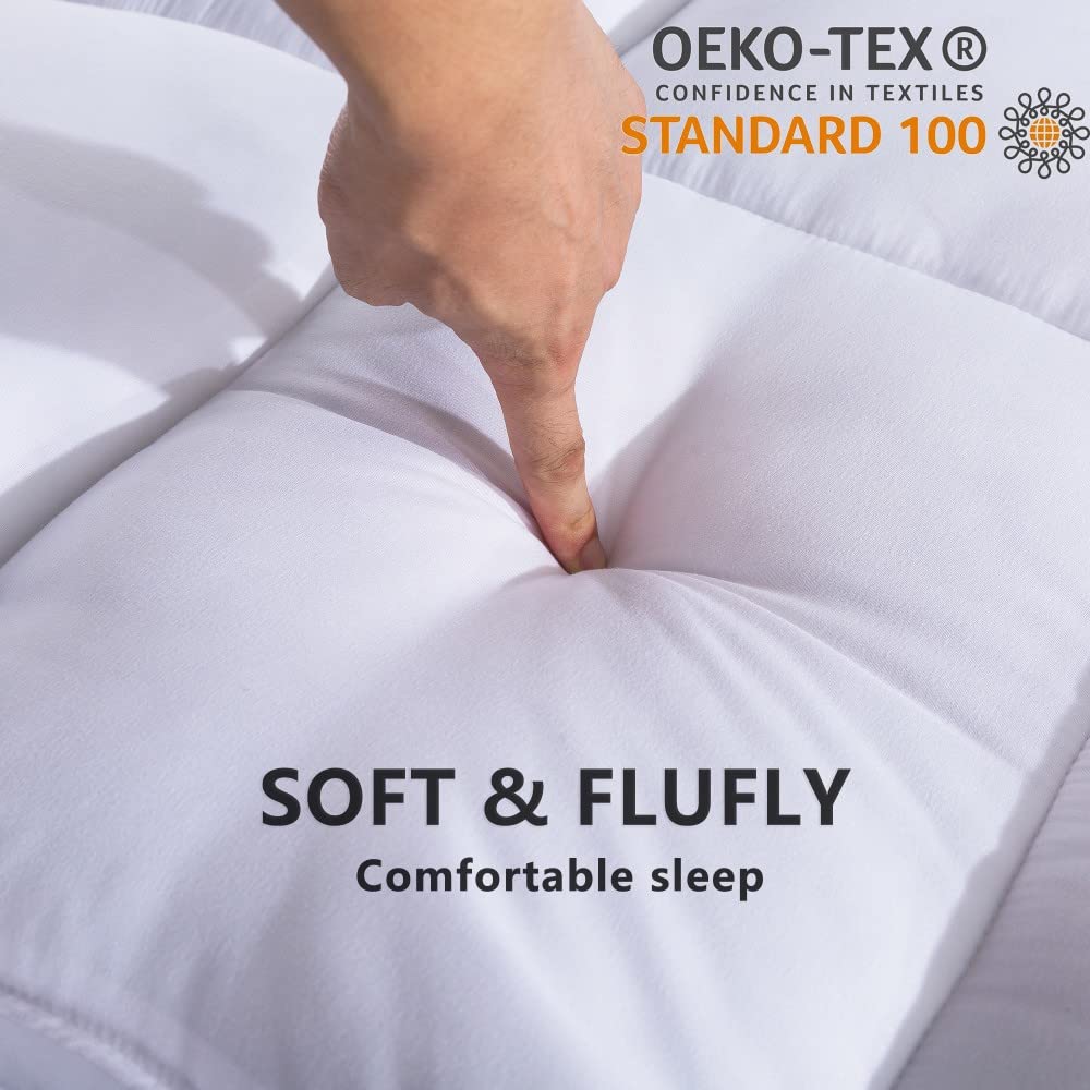 Queen Size Mattress Pad - Soft Quilted Fitted Mattress Topper with Anchor Bands for 8-21 Inch Mattresses | Breathable Fluffy Pillow Top Cover | Perfect for Bedroom Comfort, Guest Rooms & Dorm Essentials