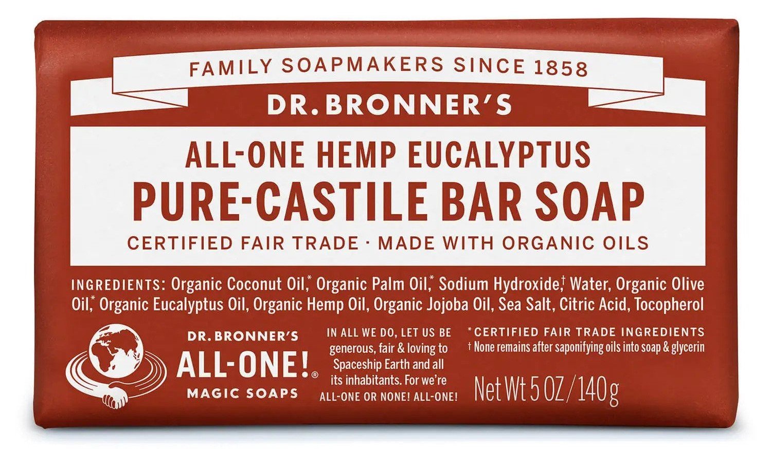 Dr. Bronners Pure Castile Bar Soap - Organic Eucalyptus Scent, Vegan & Biodegradable for Face, Body & Hair - Perfect for Travel, Camping & Eco-Friendly Home Use