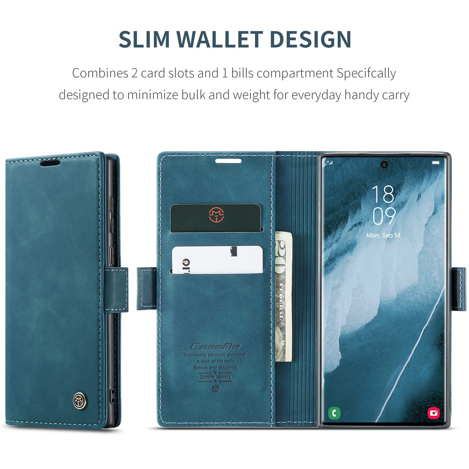 Premium PU Leather Wallet Case for Samsung Galaxy S22 Ultra 5G - Vintage Matte Flip Cover with Card Slots & Magnetic Closure | Stand Function, Shockproof Protection (Blue) | Perfect for Business, Travel & Everyday Use