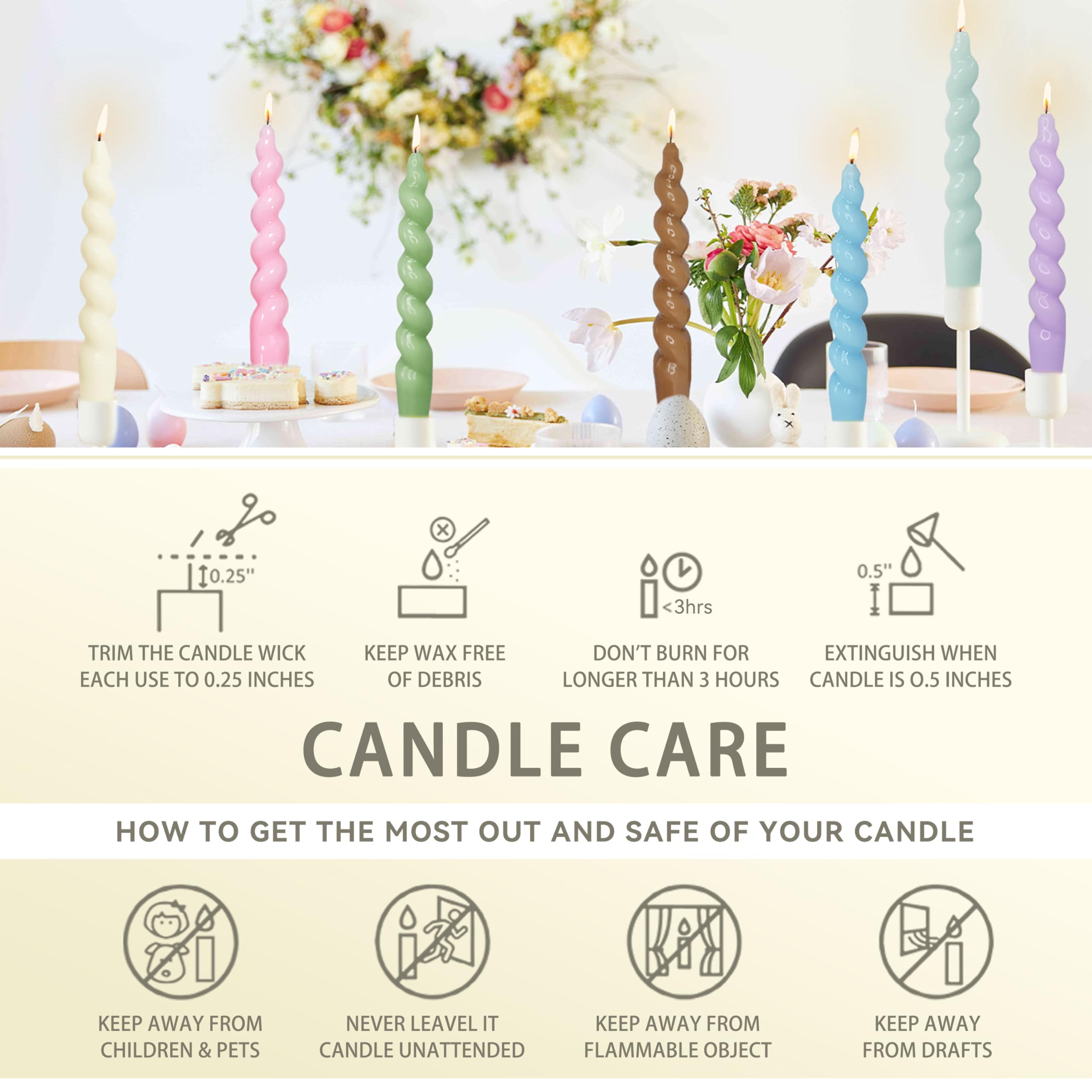 White Spiral Taper Candles 7.5