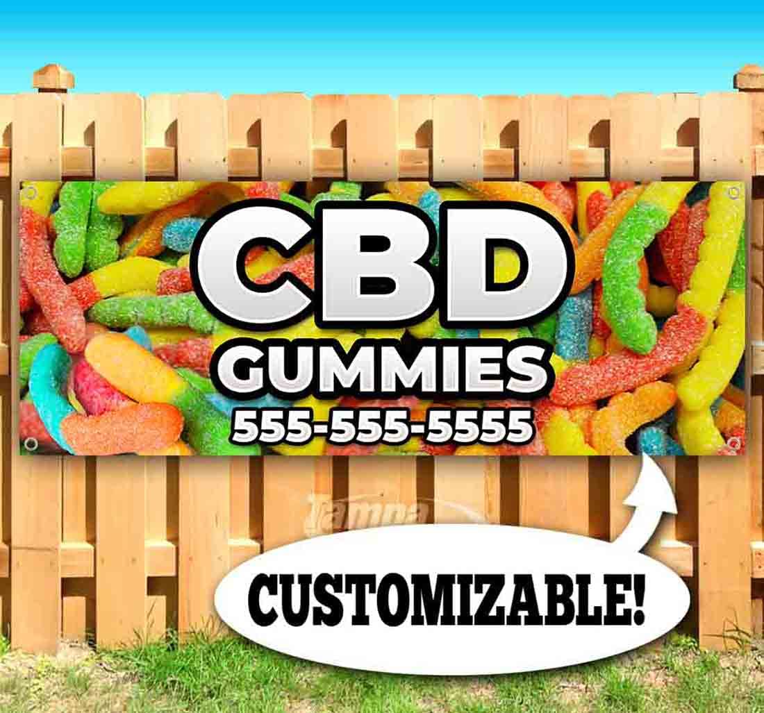 Premium CBD Gummies for Relaxation & Sleep - 13 oz Bottle | Non-Fabric Heavy-Duty Vinyl Banner with Metal Grommets | Perfect for Trade Shows, Retail Displays & Outdoor Advertising