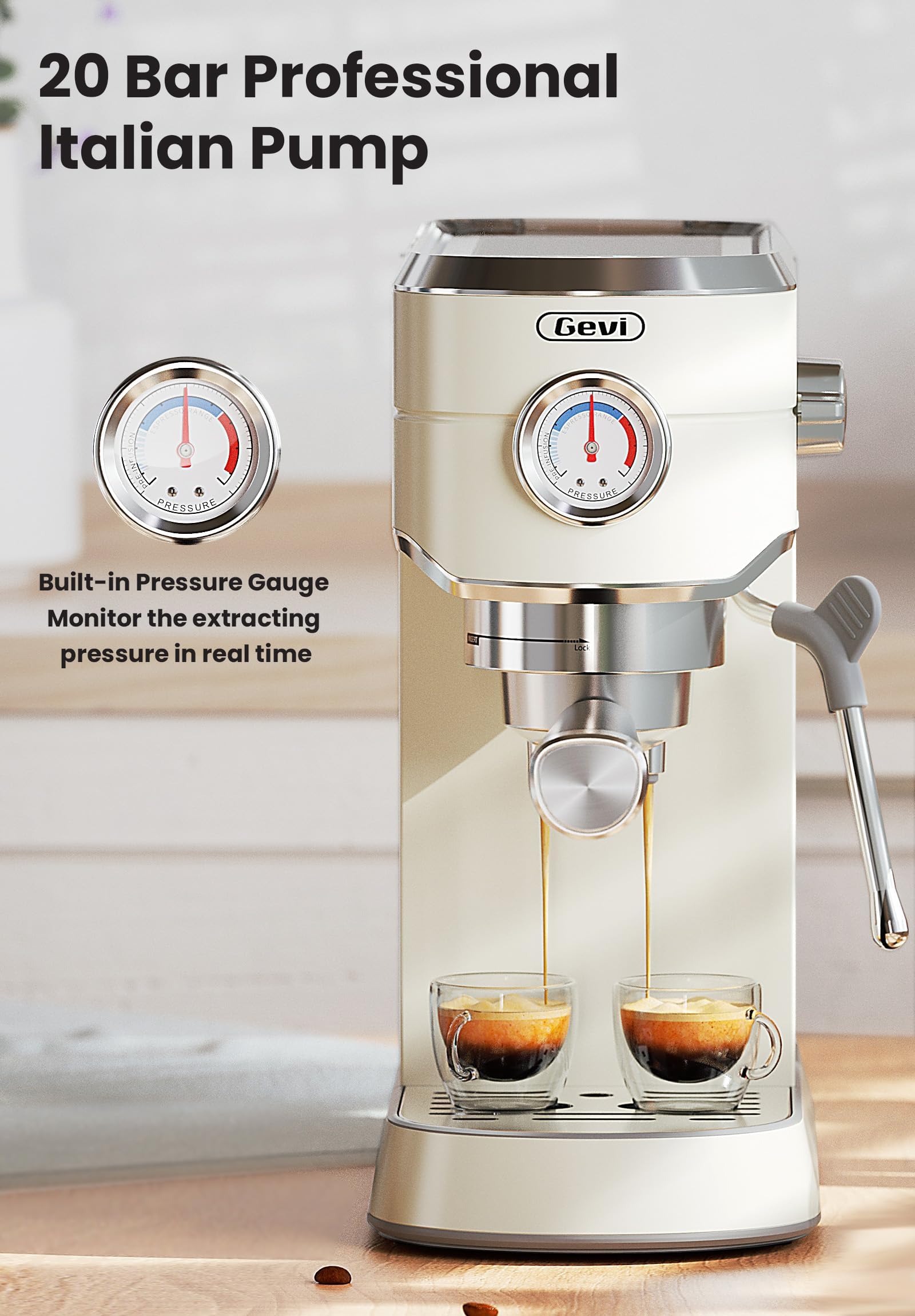 Gevi Commercial Espresso Machine & Coffee Maker - Professional Stainless Steel Latte Machine with Milk Frother for Home Baristas | Compact Cappuccino & Espresso Maker for Kitchen, Office, Cafe | Perfect Gift for Coffee Lovers