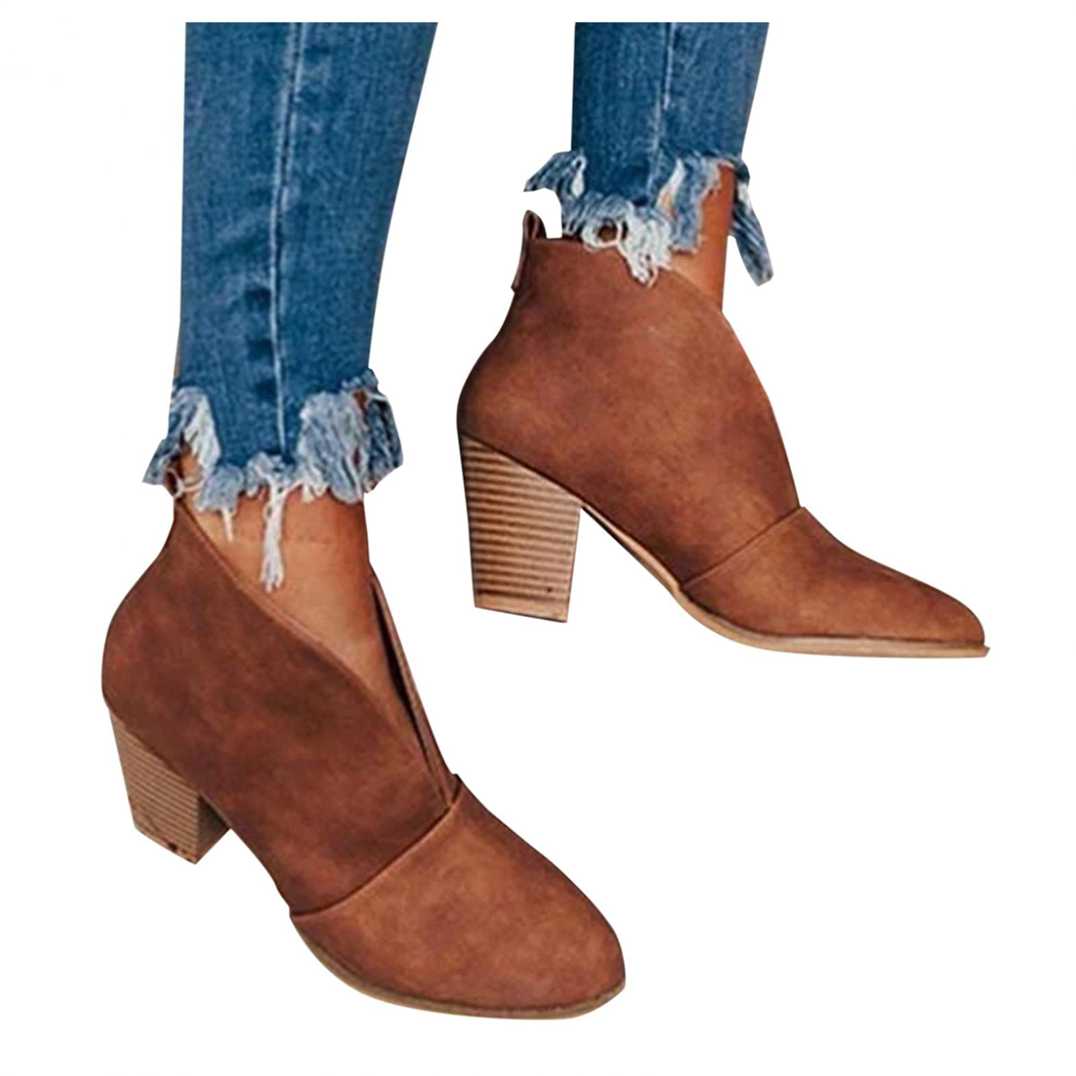 Stylish Women's Pointed Toe Ankle Boots with Chunky Heel - Slip On Chelsea Booties with V-Cut Design for Casual Outfits & Office Wear | Perfect for Fall/Winter Fashion