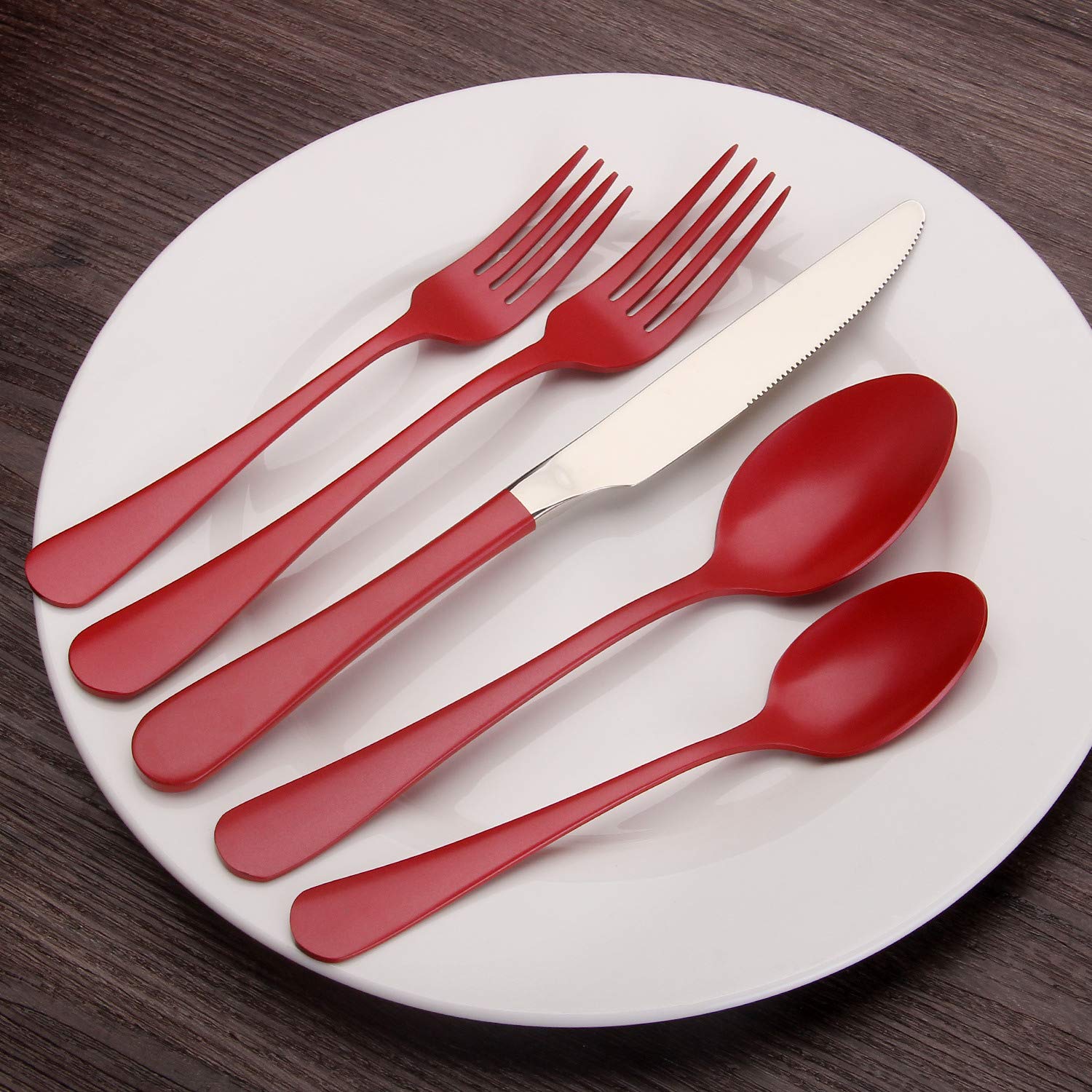 Bysta 20-Piece Stainless Steel Flatware Set - Mirror Polish Red Silverware for 4 People, Durable Kitchen & Restaurant Cutlery Set with Knives, Forks & Spoons - Dishwasher Safe - Perfect for Dining, Gifts & Special Occasions