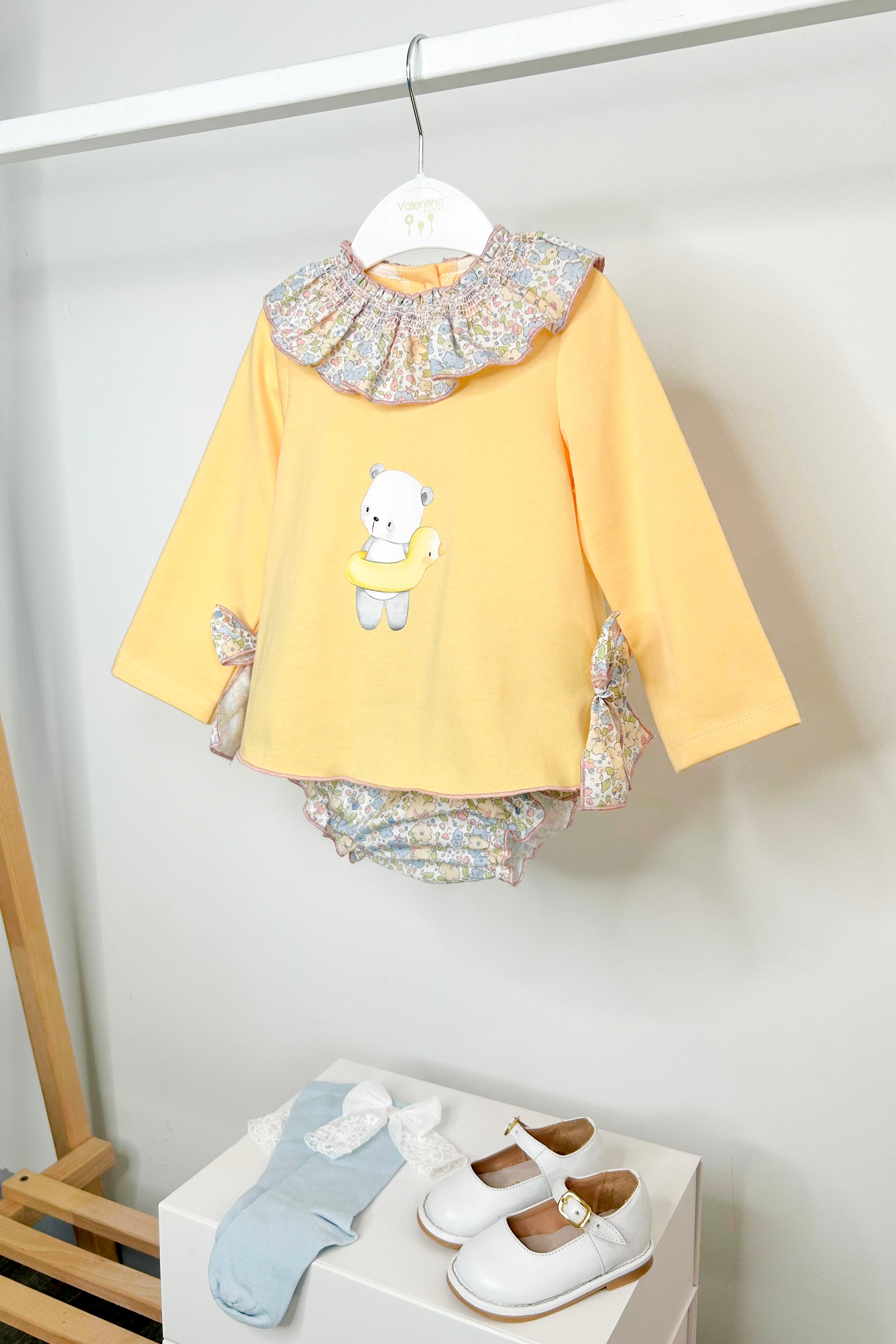 Skye Sunshine Yellow Floral Top & Bloomer Skirt Set - Women's Summer Floral Outfit for Beach Vacation & Outdoor Photoshoot