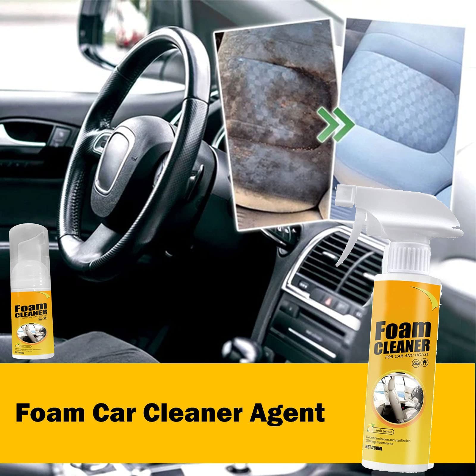 Multipurpose Foam Cleaner Spray - All-Purpose Household & Car Cleaner with Lemon Scent, Strong Degreasing Formula (150ml) | Perfect for Upholstery, Kitchen, Bathroom & Auto Detailing