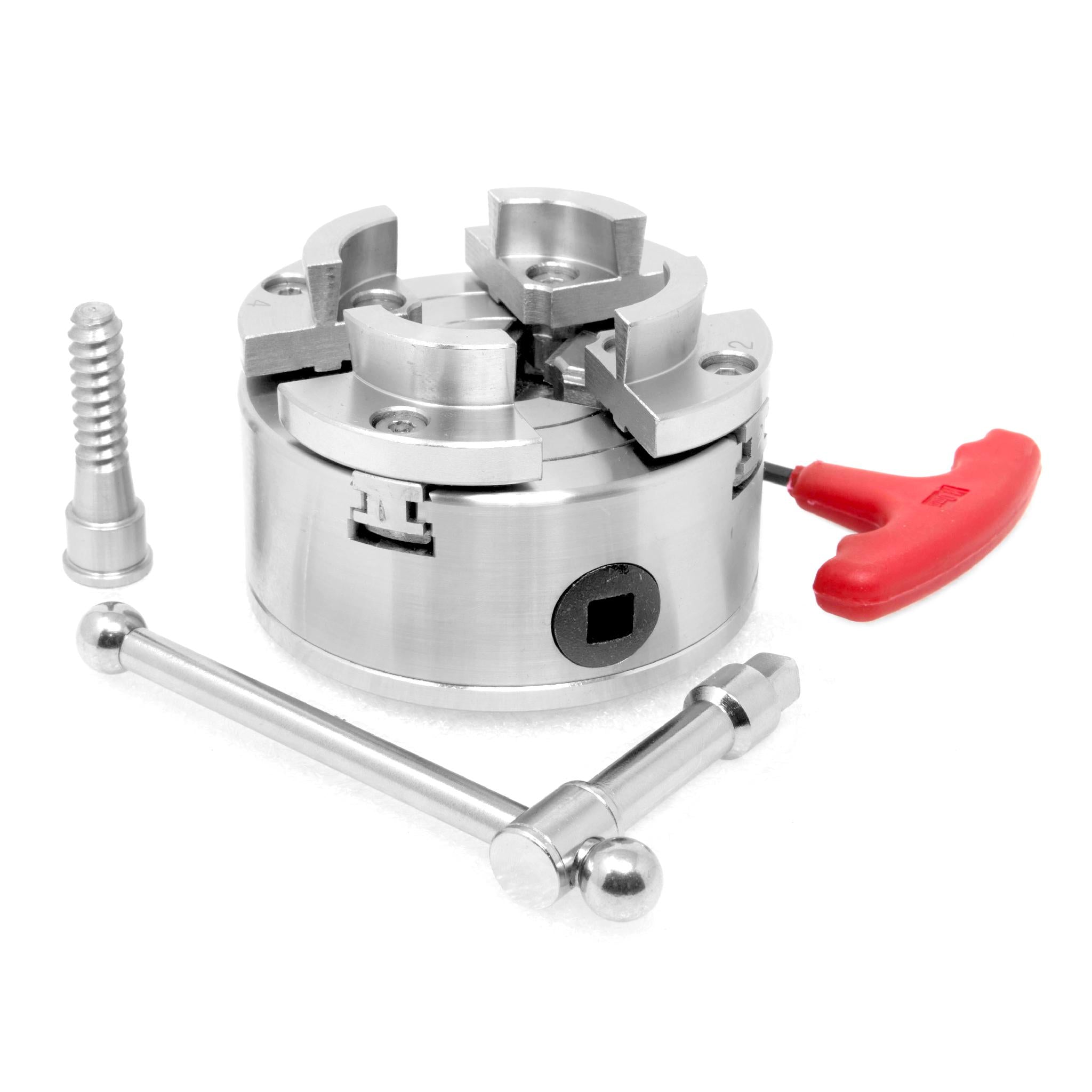 WEN LA4374 3.75 Inch 4 Jaw Self Centering Lathe Chuck Set with 1 Inch x 8TPI Thread - Perfect for Metalworking, Woodturning, and DIY Projects on Mini Lathes
