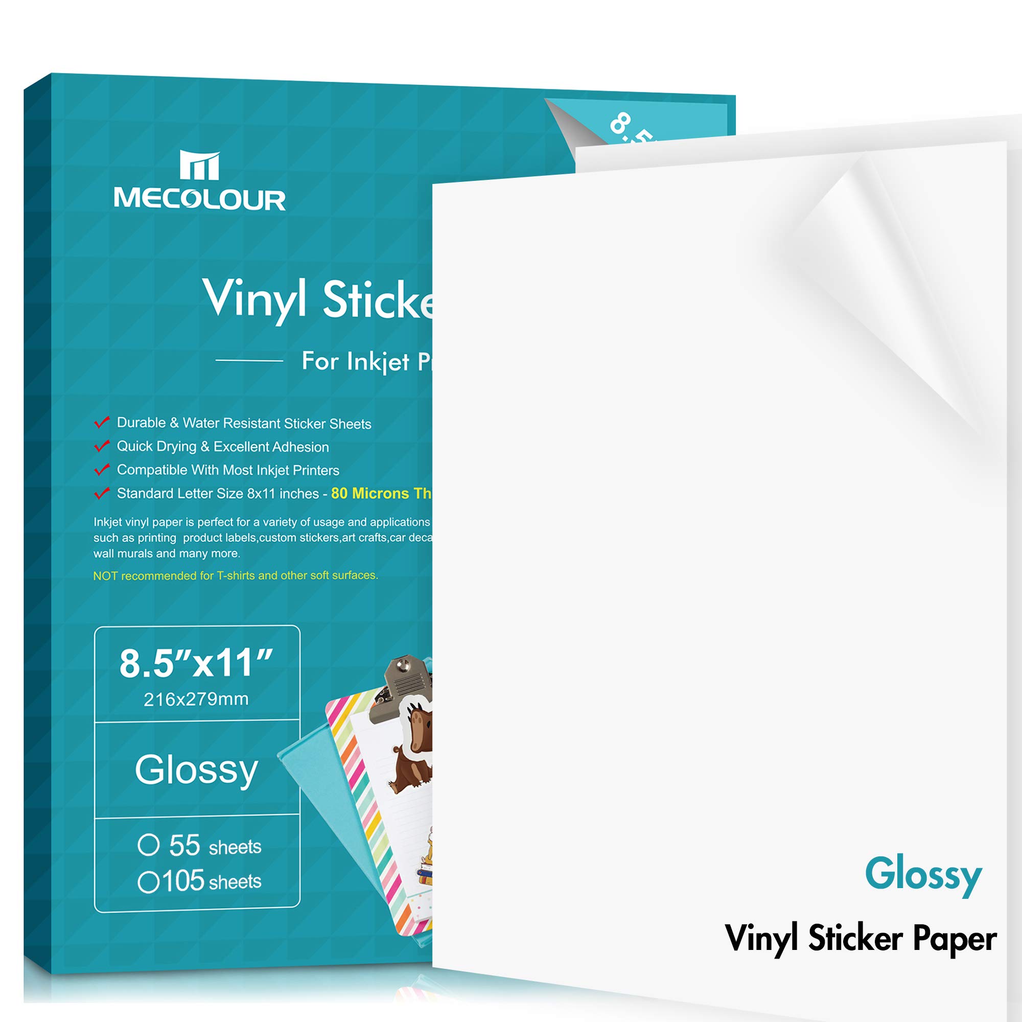 MECOLOUR Printable Glossy Sticker Paper 8.5