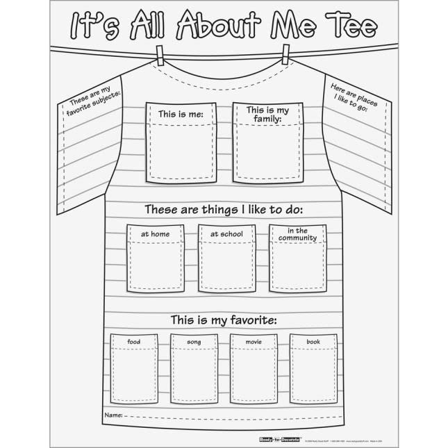 Ready-To-Decorate All About Me Tee Posters - 24 Pack for Classroom Activities, Back to School Projects & Student Self-Expression