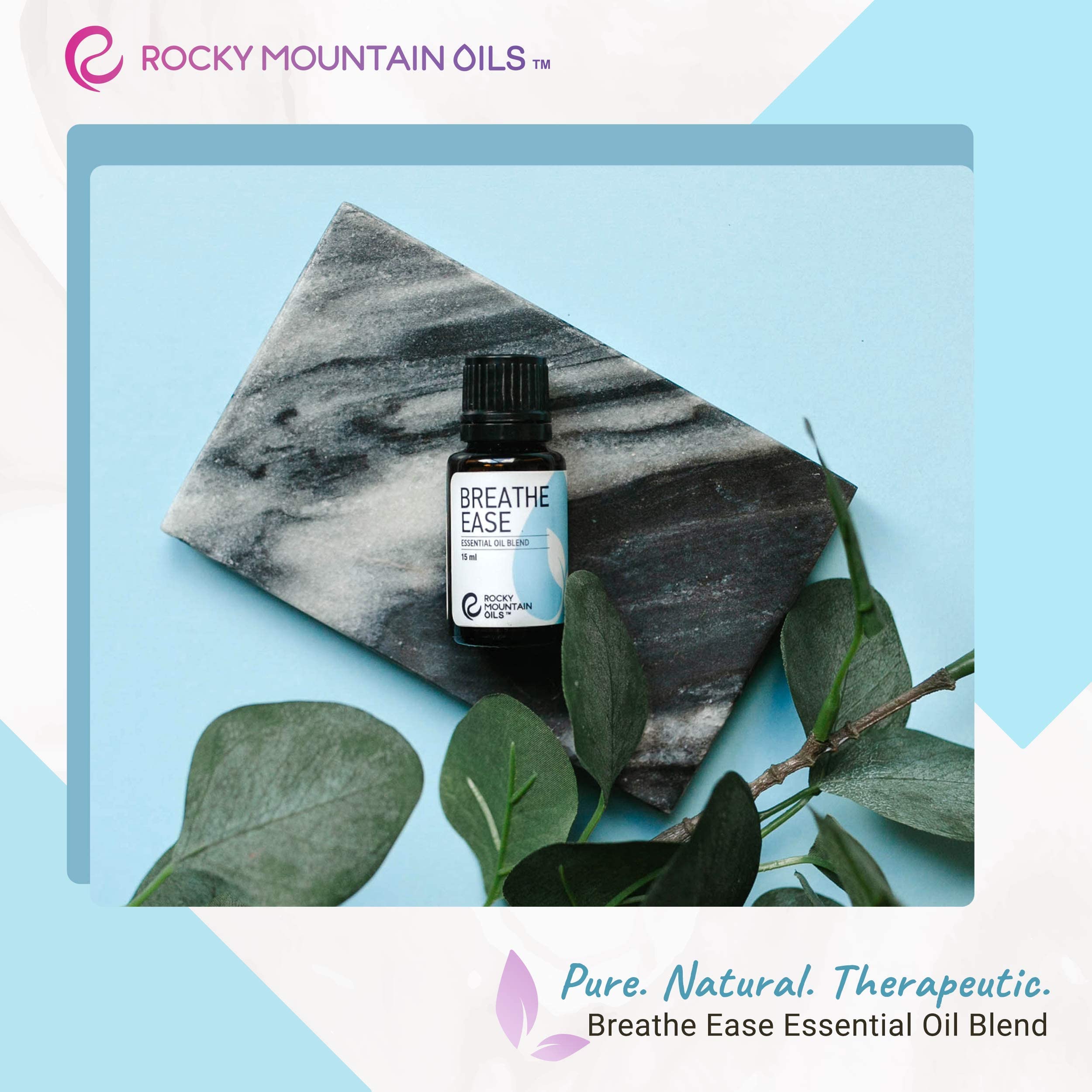 Rocky Mountain Oils Breathe Ease Essential Oil Blend - 100% Pure Aromatherapy Oil for Diffusers, Massage & Home Use - Promotes Relaxation & Respiratory Relief - 15ml Bottle - Perfect for Stress Relief, Yoga & Bedtime Aromatherapy